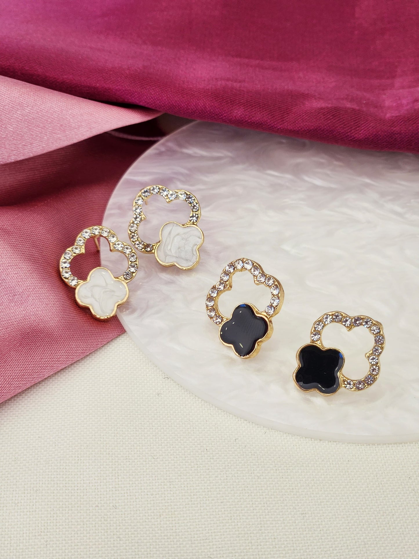 Aretes trebol interior negro zirconia #F34 #F6.2