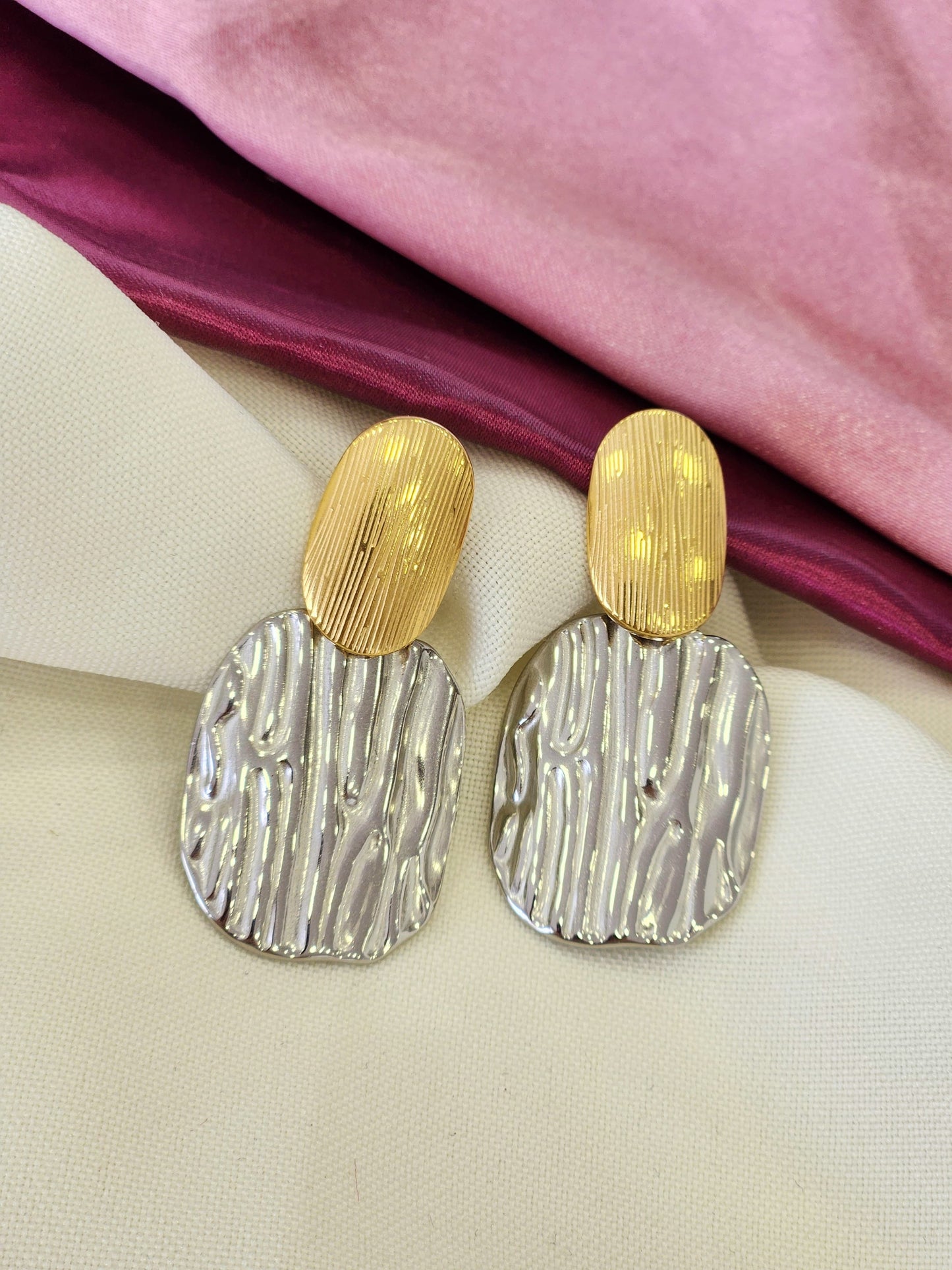 Aretes doble ovalados bicolor #C98