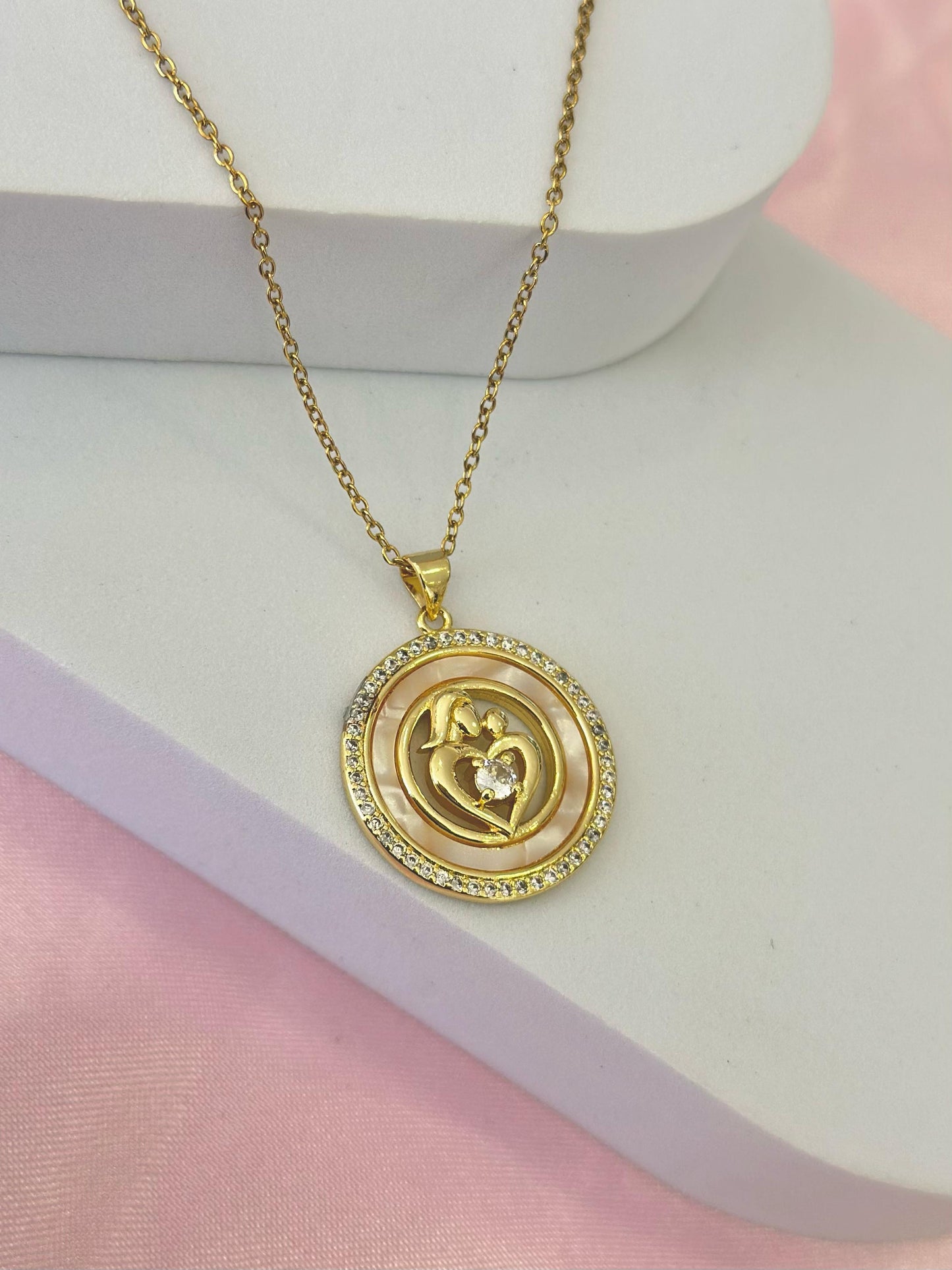 Collar mama e hijo zirconia madre perla #X