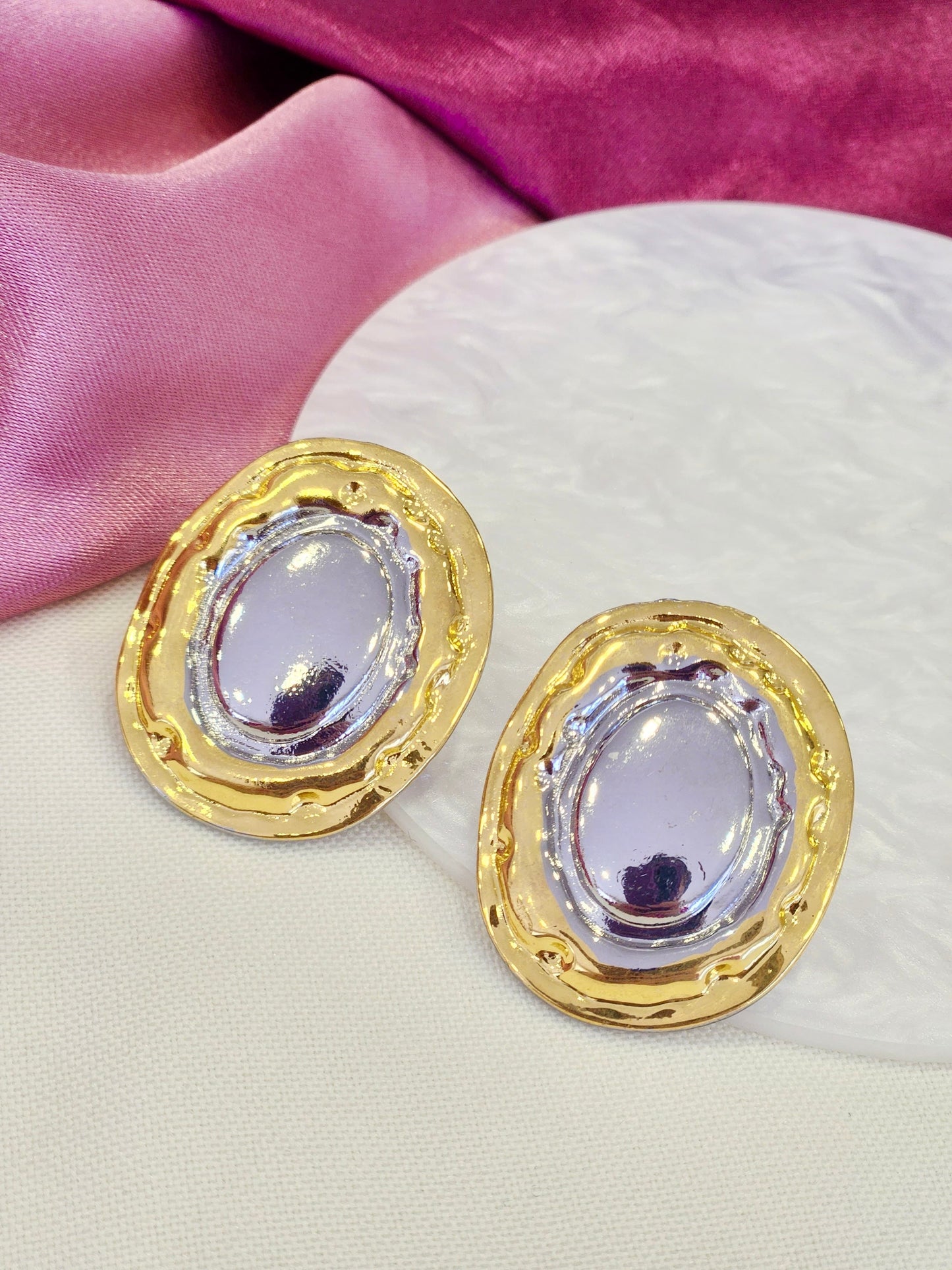 Aretes ovalados bicolor #H14