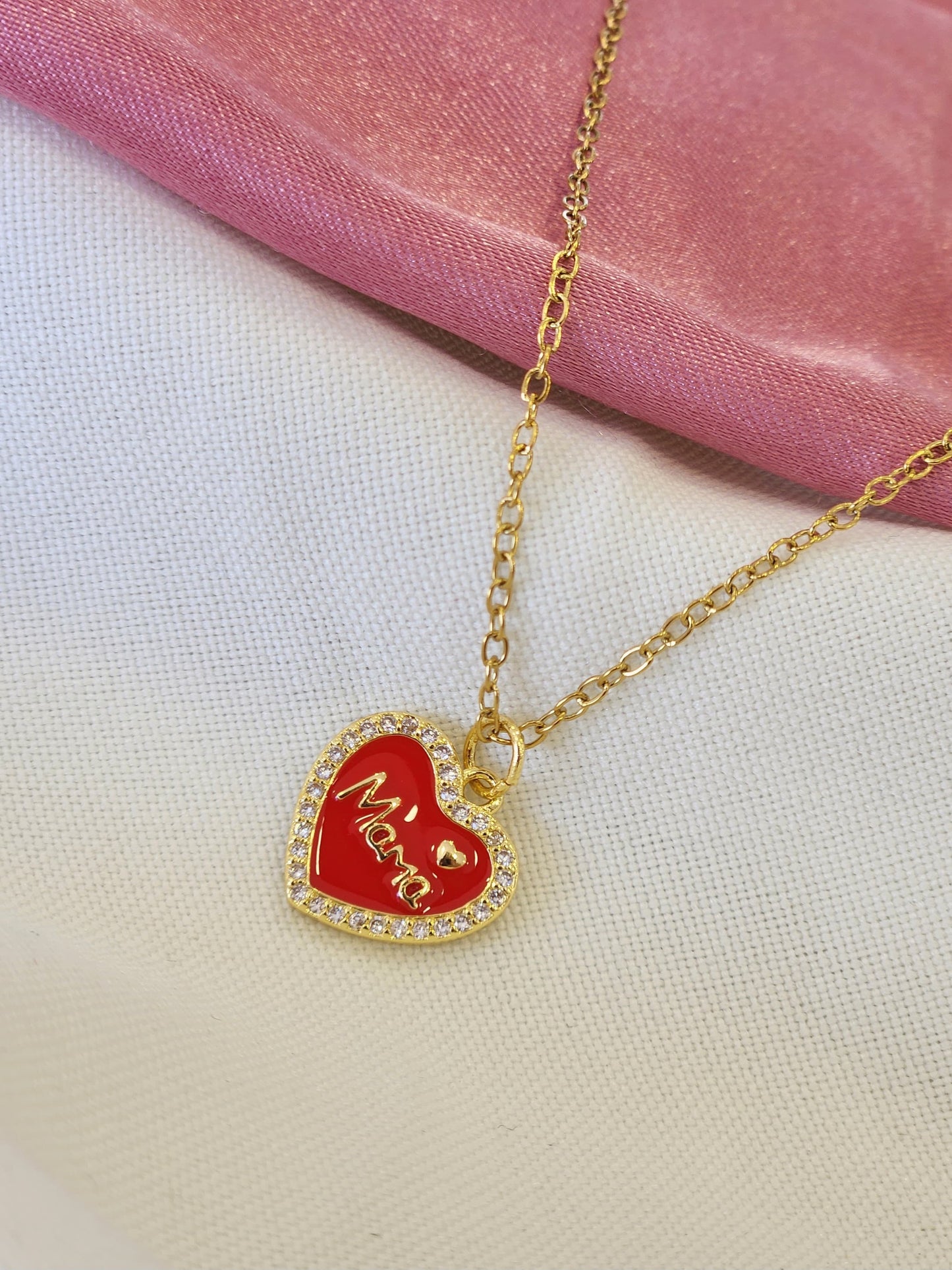 Collar mama corazon rojo borde zirconia 1 #0
