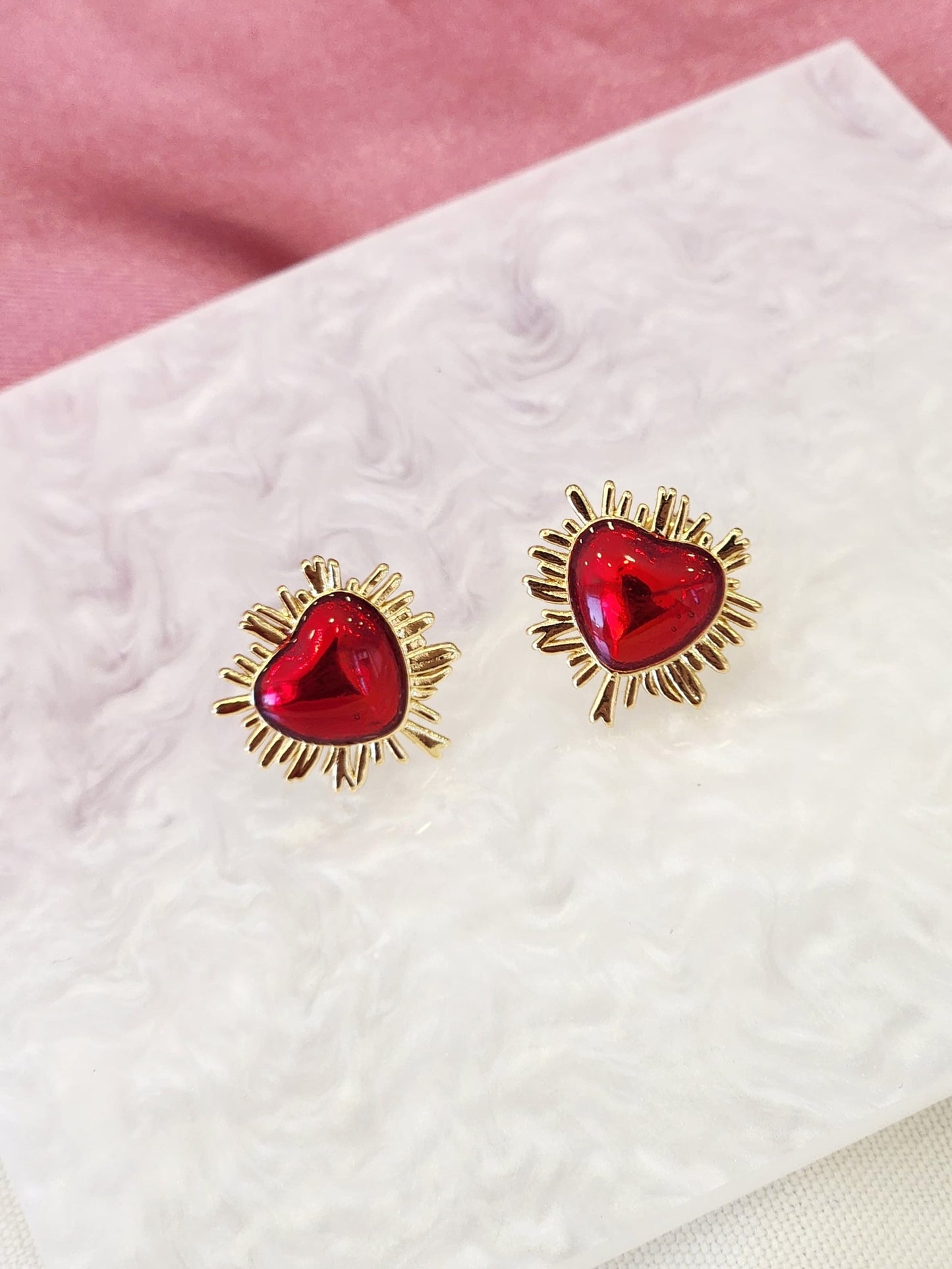 Aretes corazon rojo destellos #3