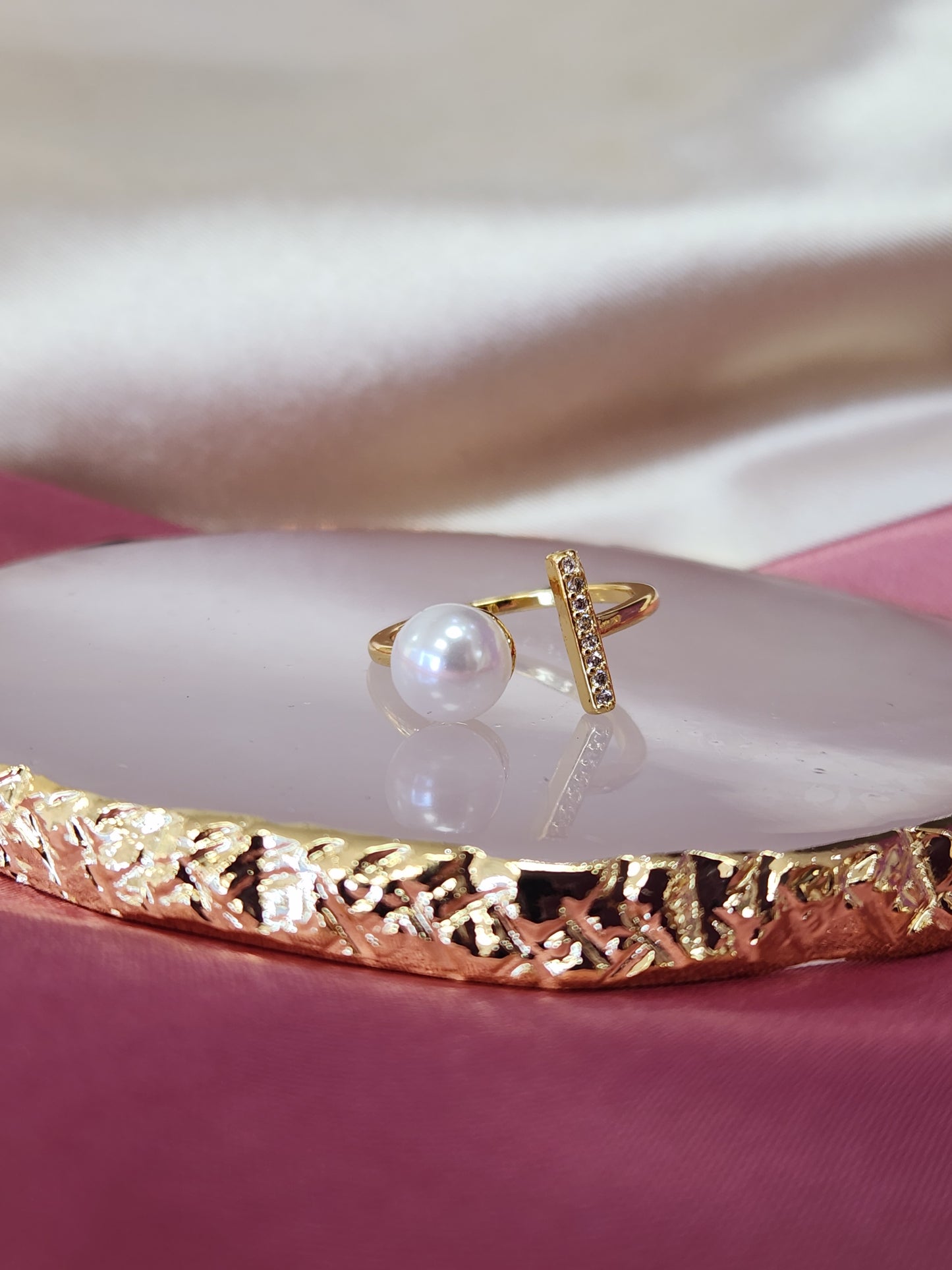 Anillo con perla y linea zirconia #193