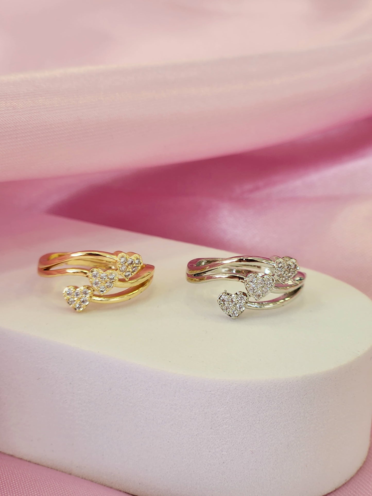 Anillo triple corazon zirconia #147