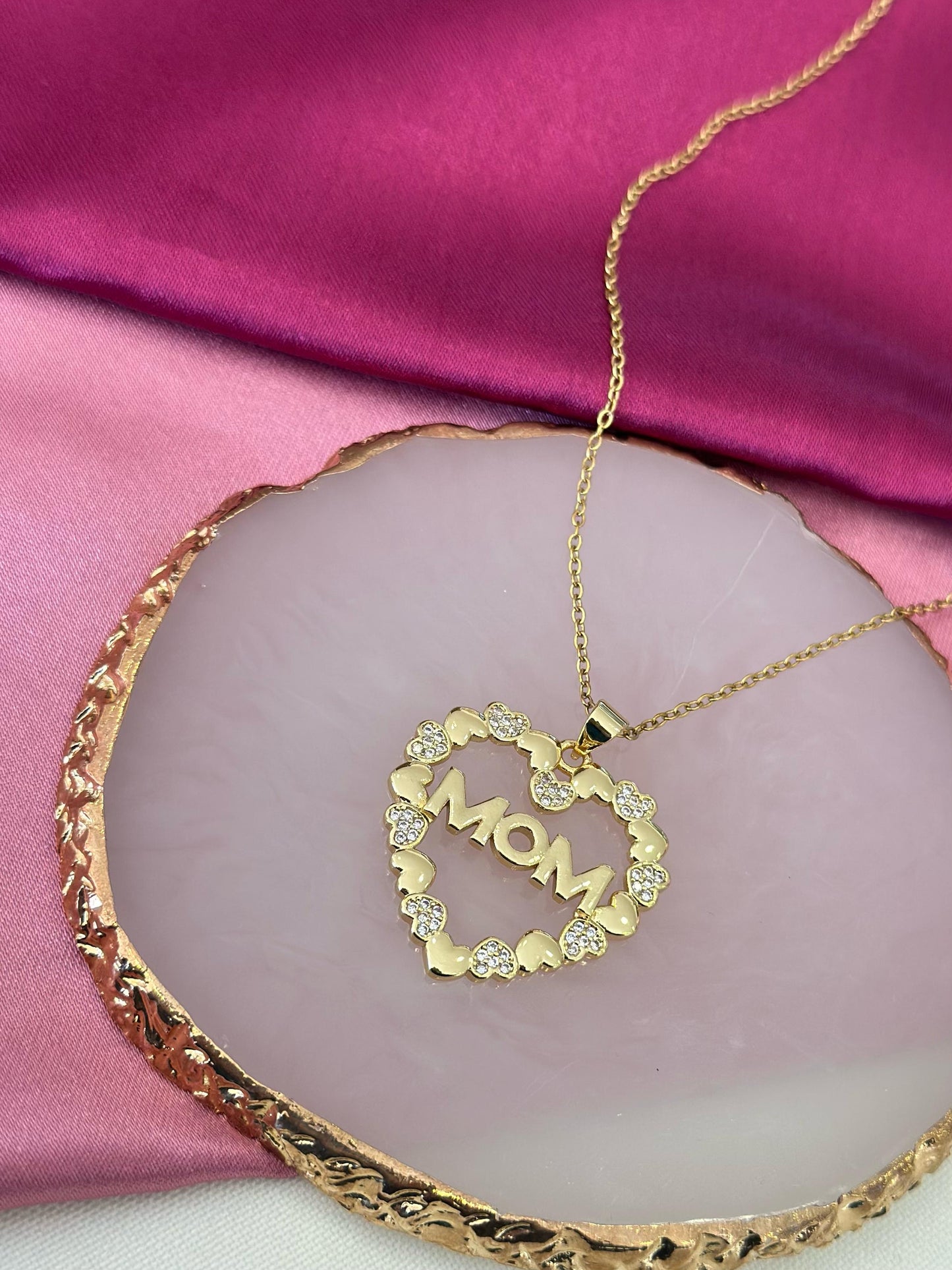 Collar MOM corazon de corazones zirconia intercalados #XX