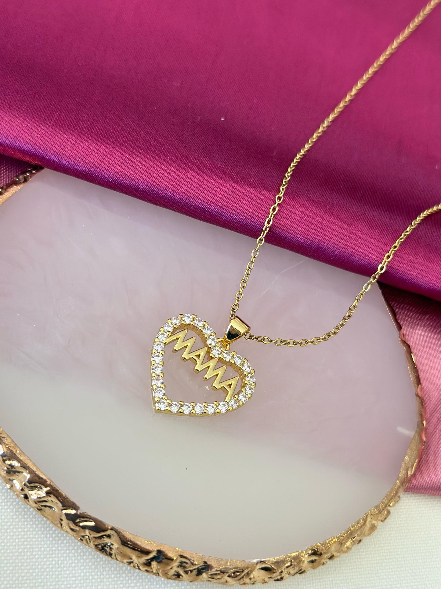 Collar dorado mama corazon zirconia # C210