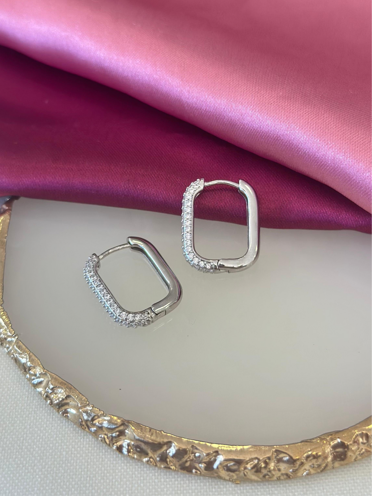 Aretes plateados zirconia grandes #E5