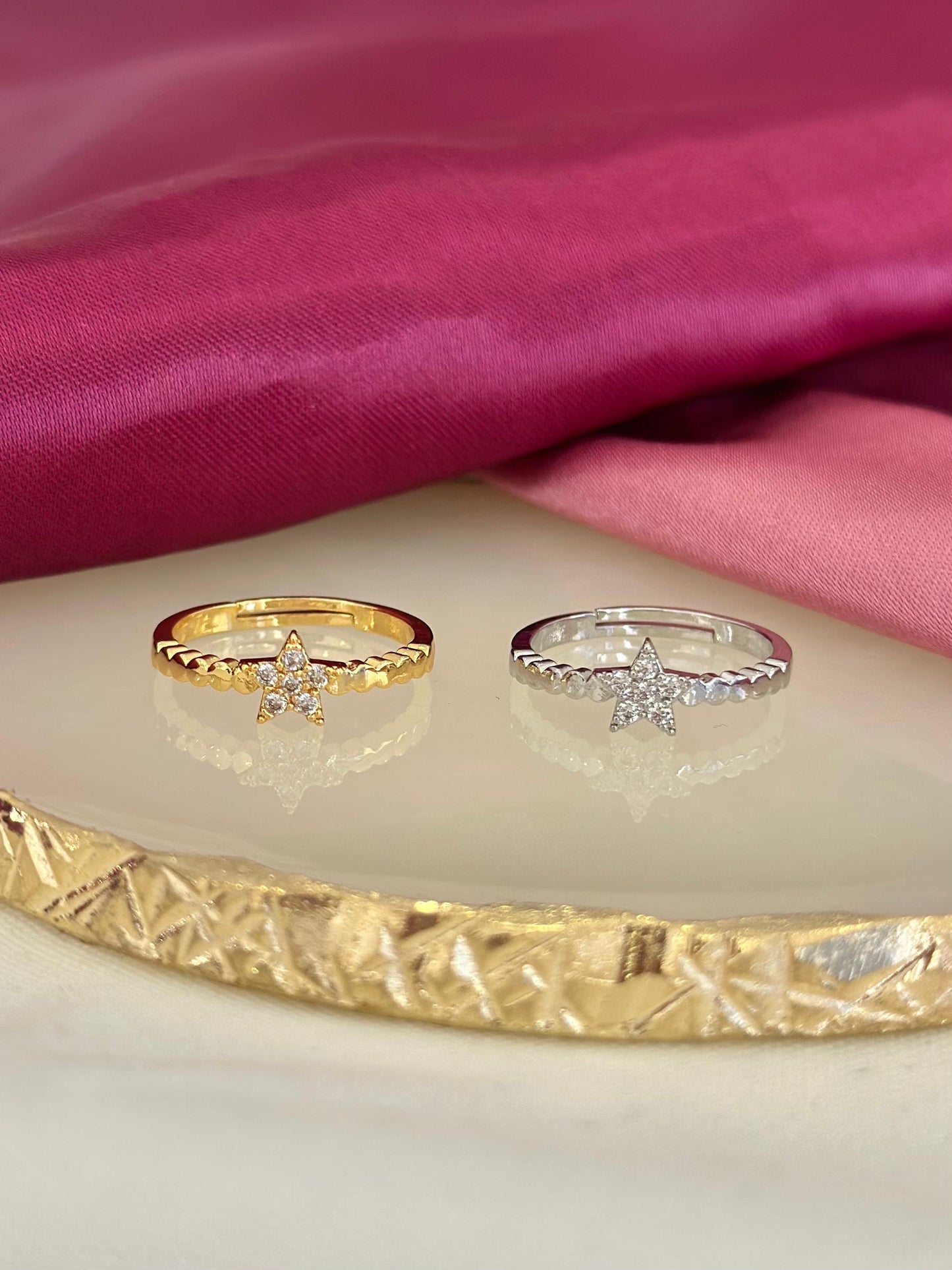 Anillo bolitas estrella zirconia #K45