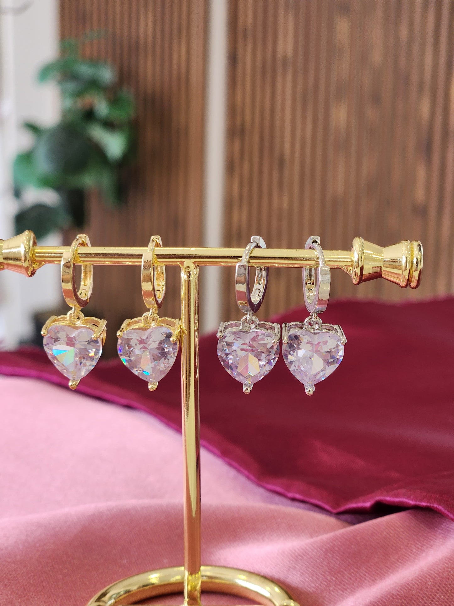 Aretes corazon cristal colgante #J36