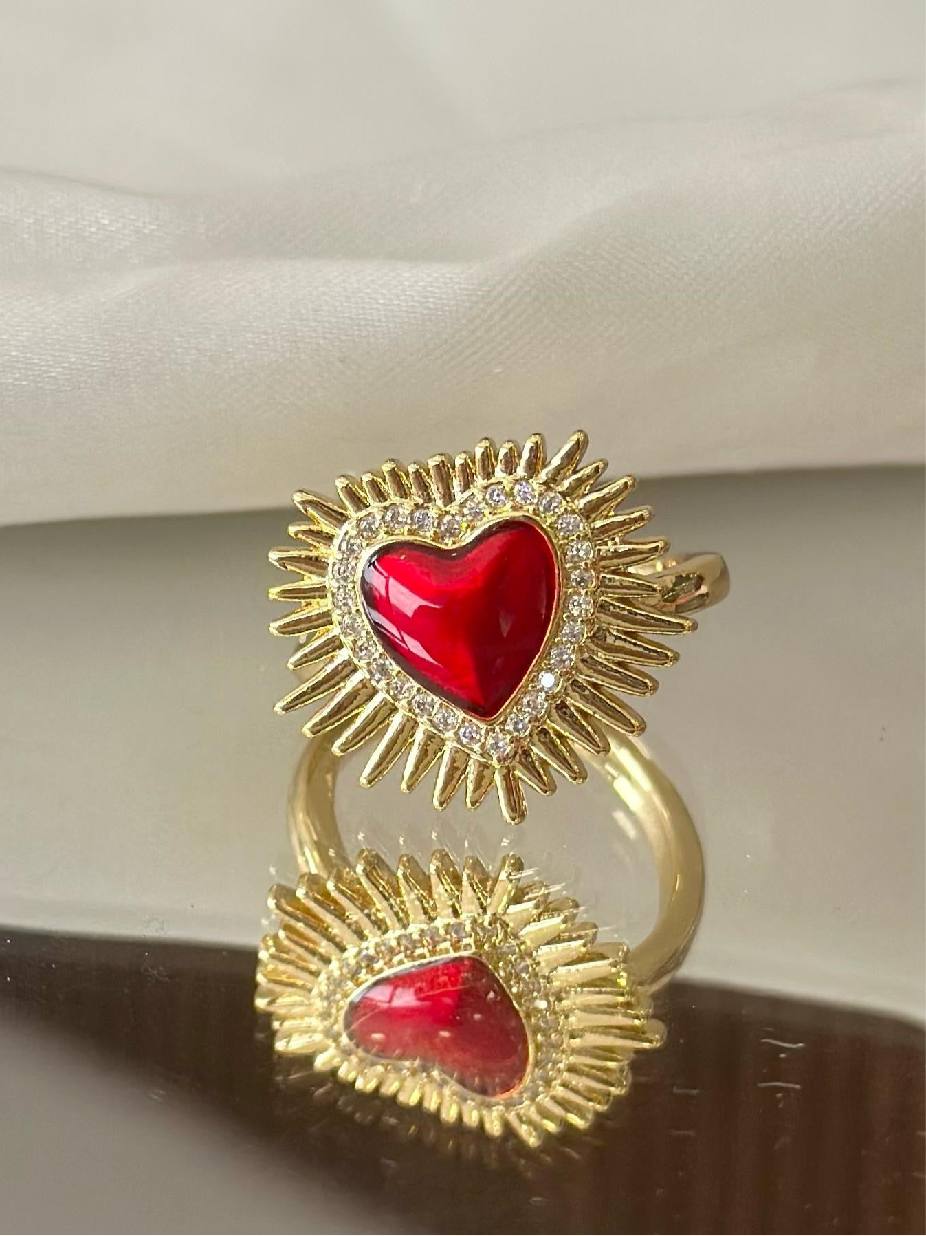 Anillo corazon rojo destellos zirconia #10