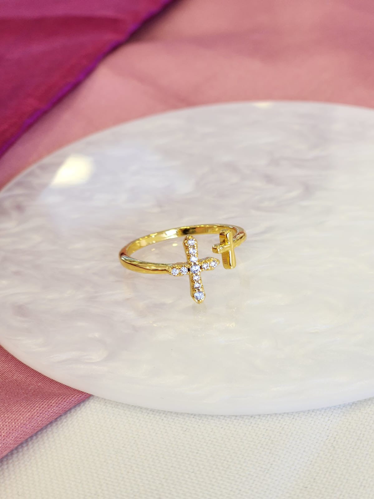 Anillo doble cruz zirconia # 20