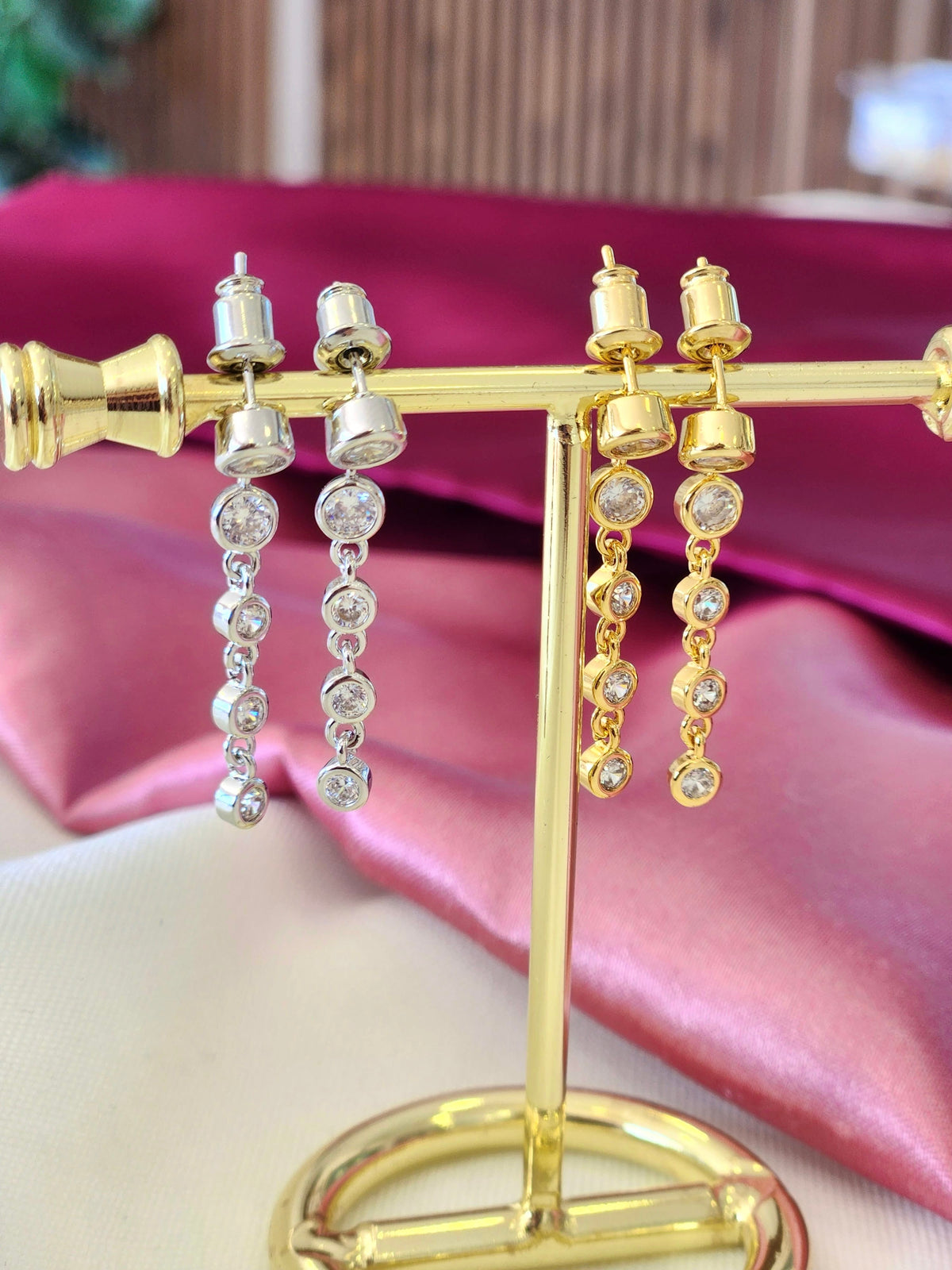 Aretes largos zirconia circular #F47