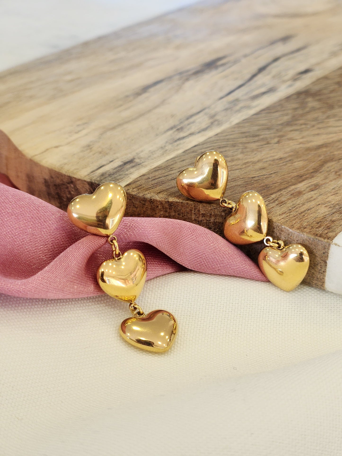 Aretes triple corazon colgante #K70