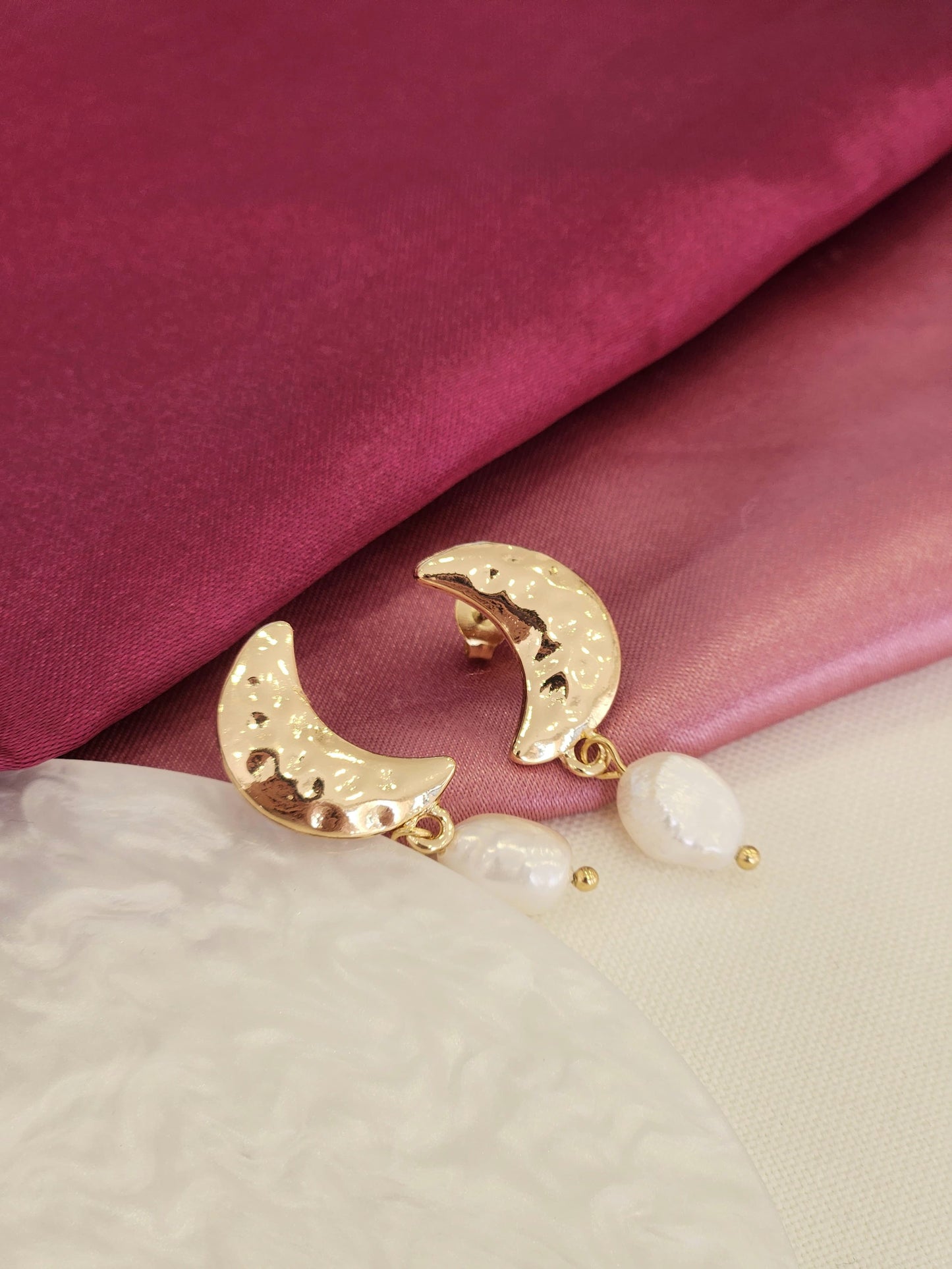 Aretes luna perla colgante #K44