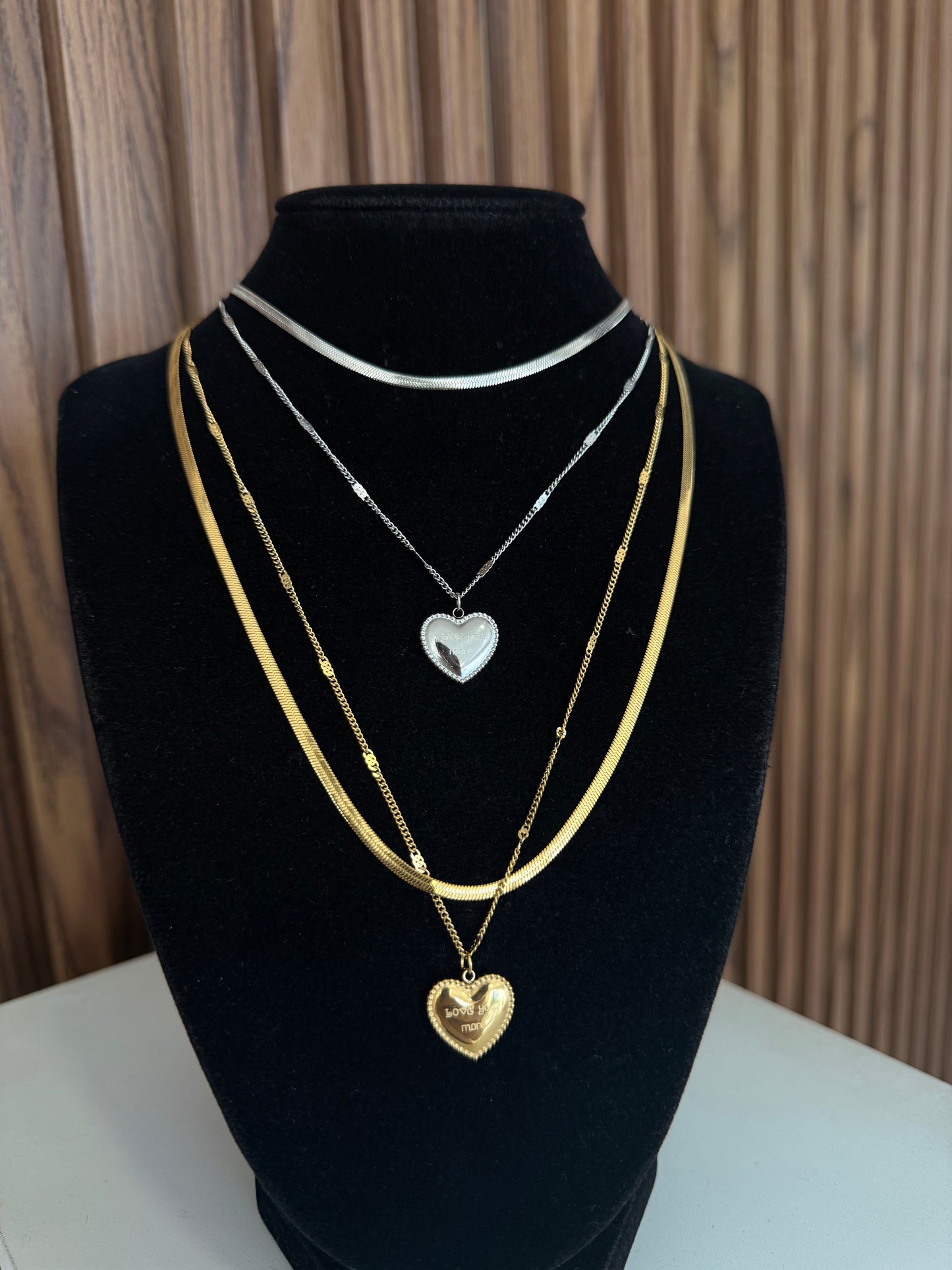 Collar doble plana corazon puntos i love you more #L9