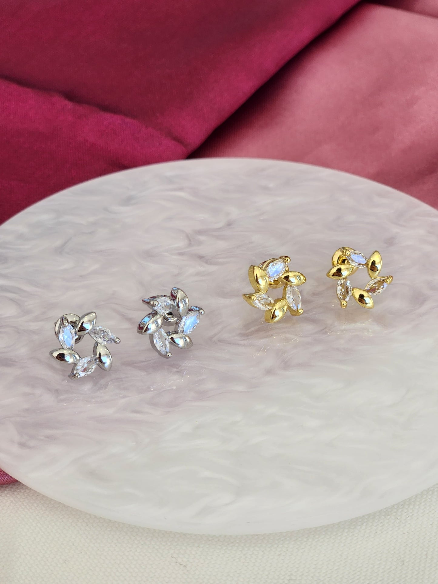 Aretes hojas reguilete zirconia #B8.1