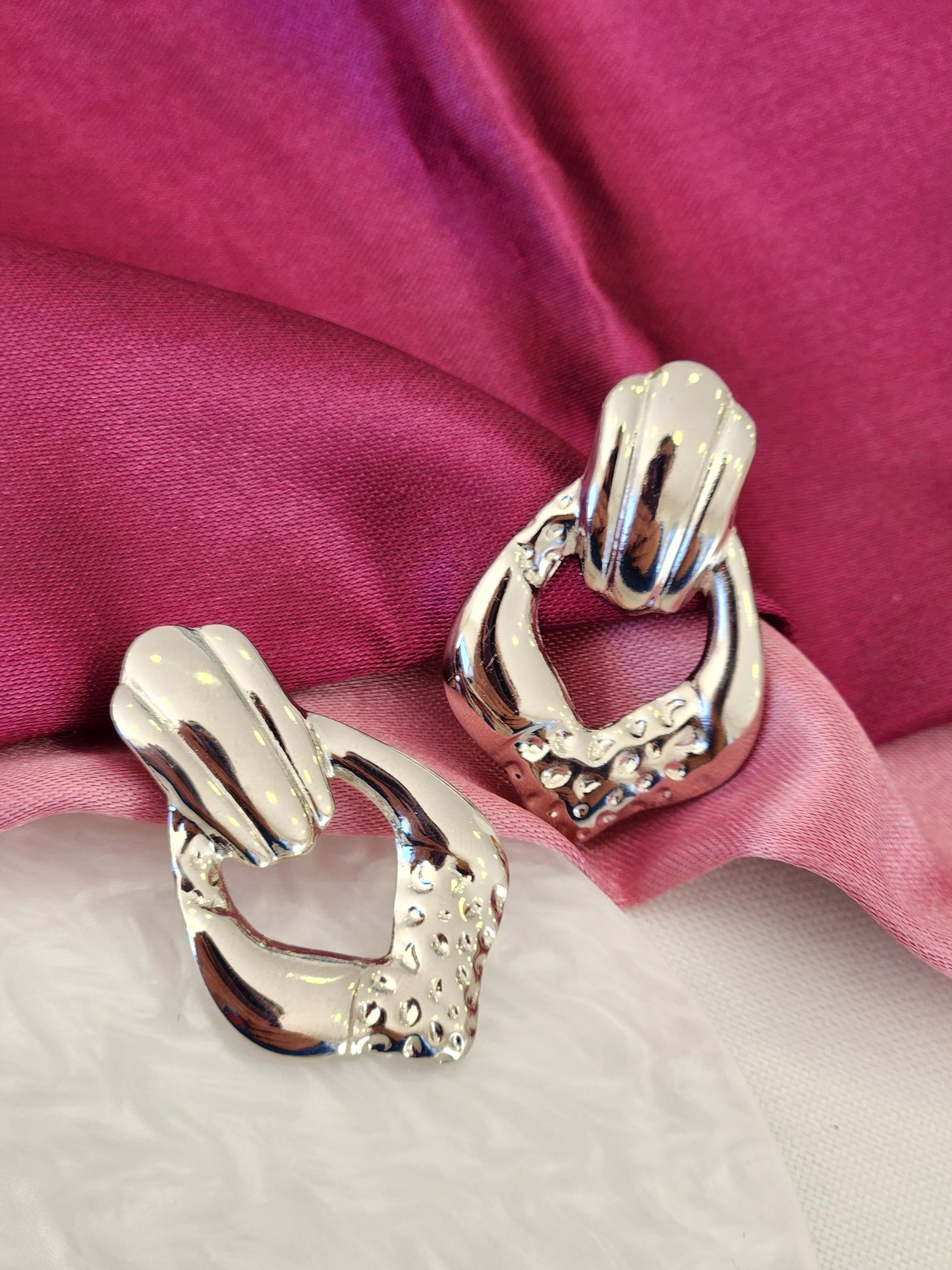 Aretes tipo eslabon plateado #C105