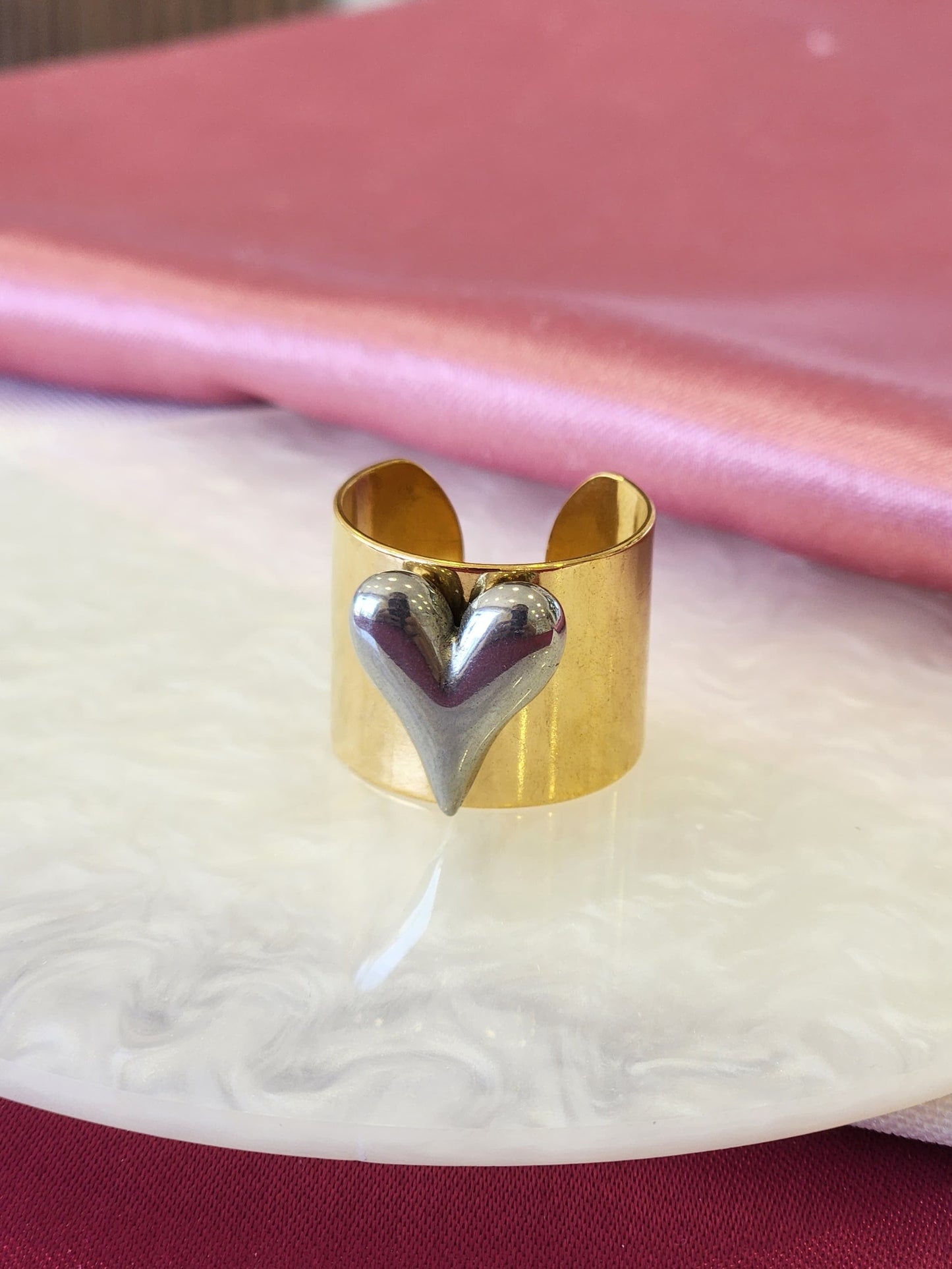 Anillos corazon bicolor ancho #K75