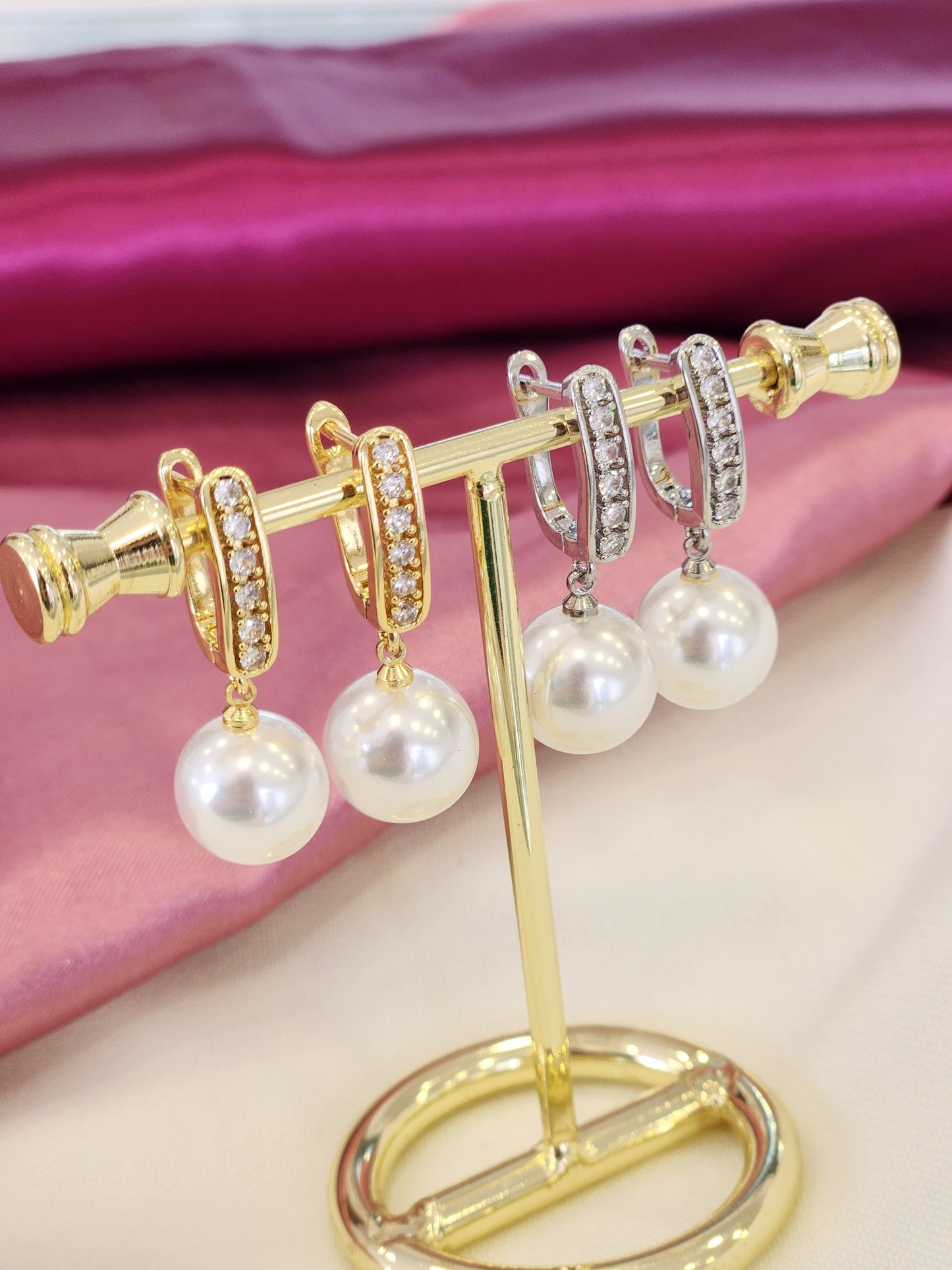 Arracadas zirconia perla colgante