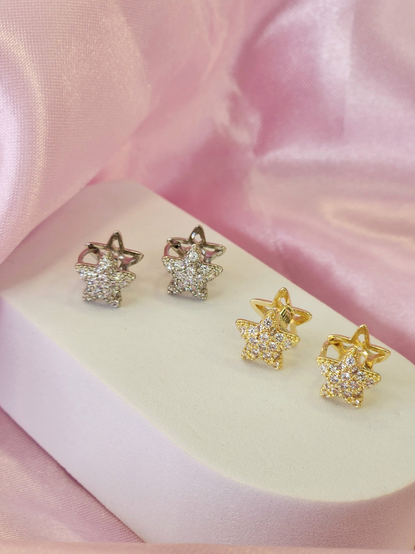 Aretes estrellas doble pequeñas zirconia # A31