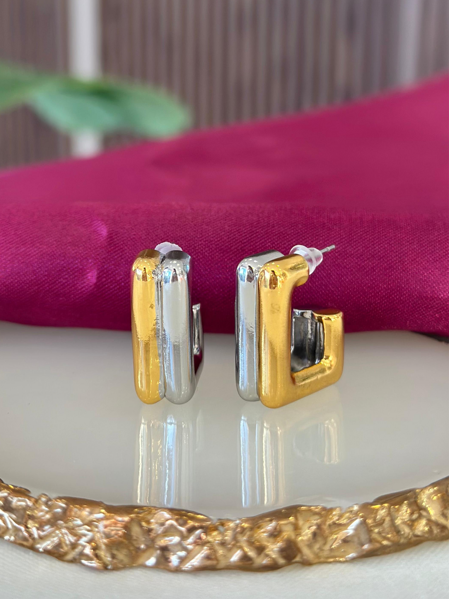 Aretes bicolor cuadrados #B17