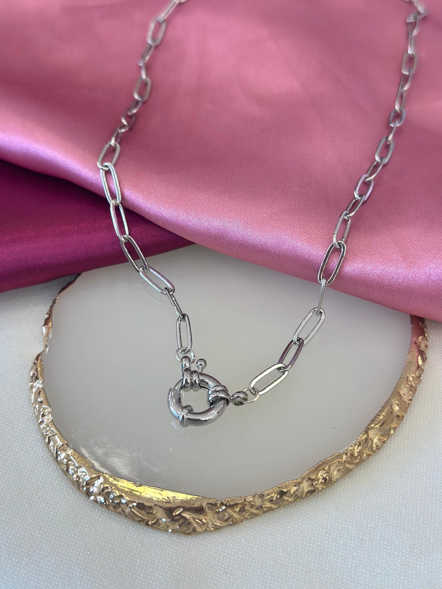 Collar eslabones delgados plata con conector #M19