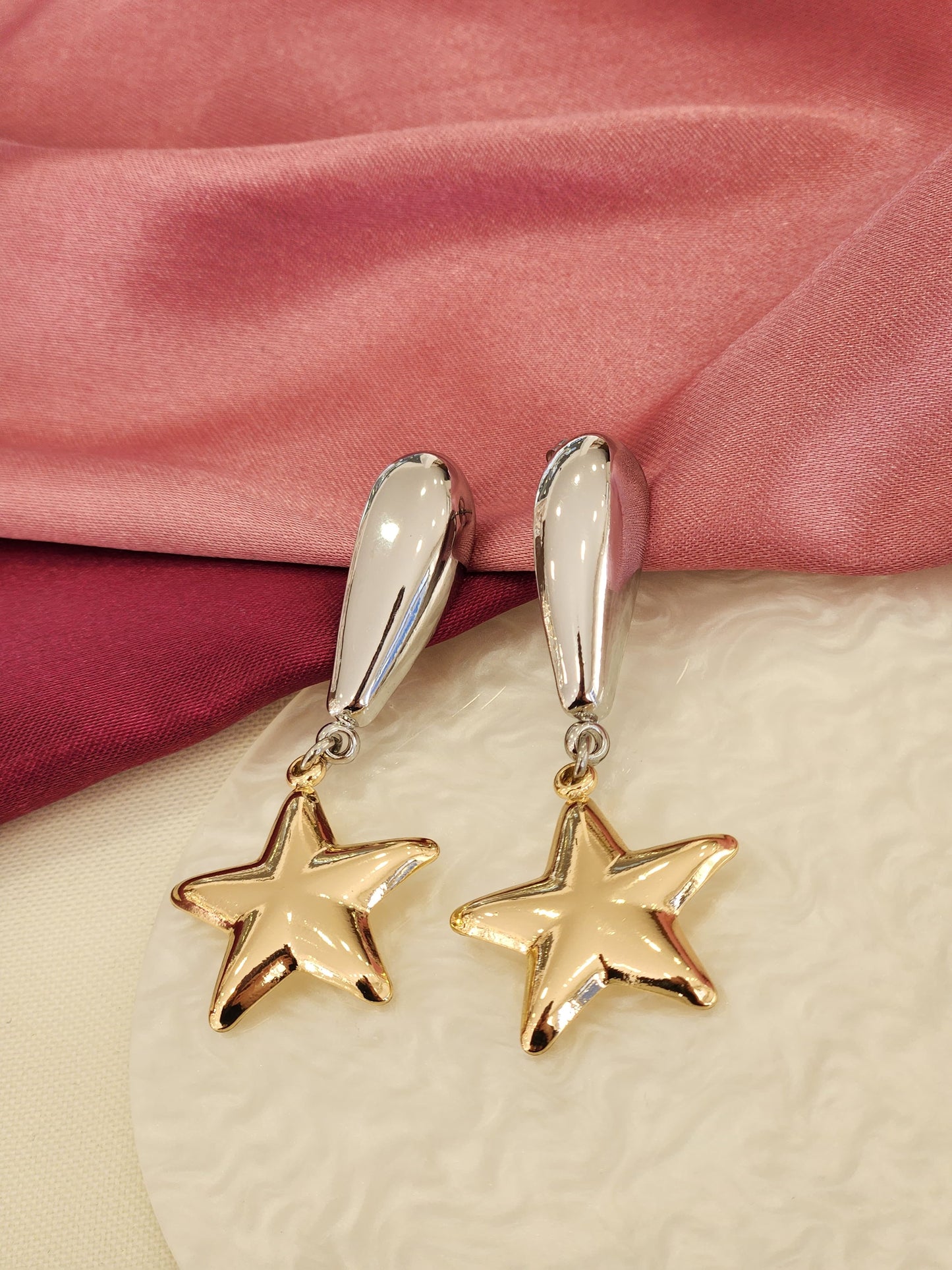 Aretes estrella gota bicolor #C209