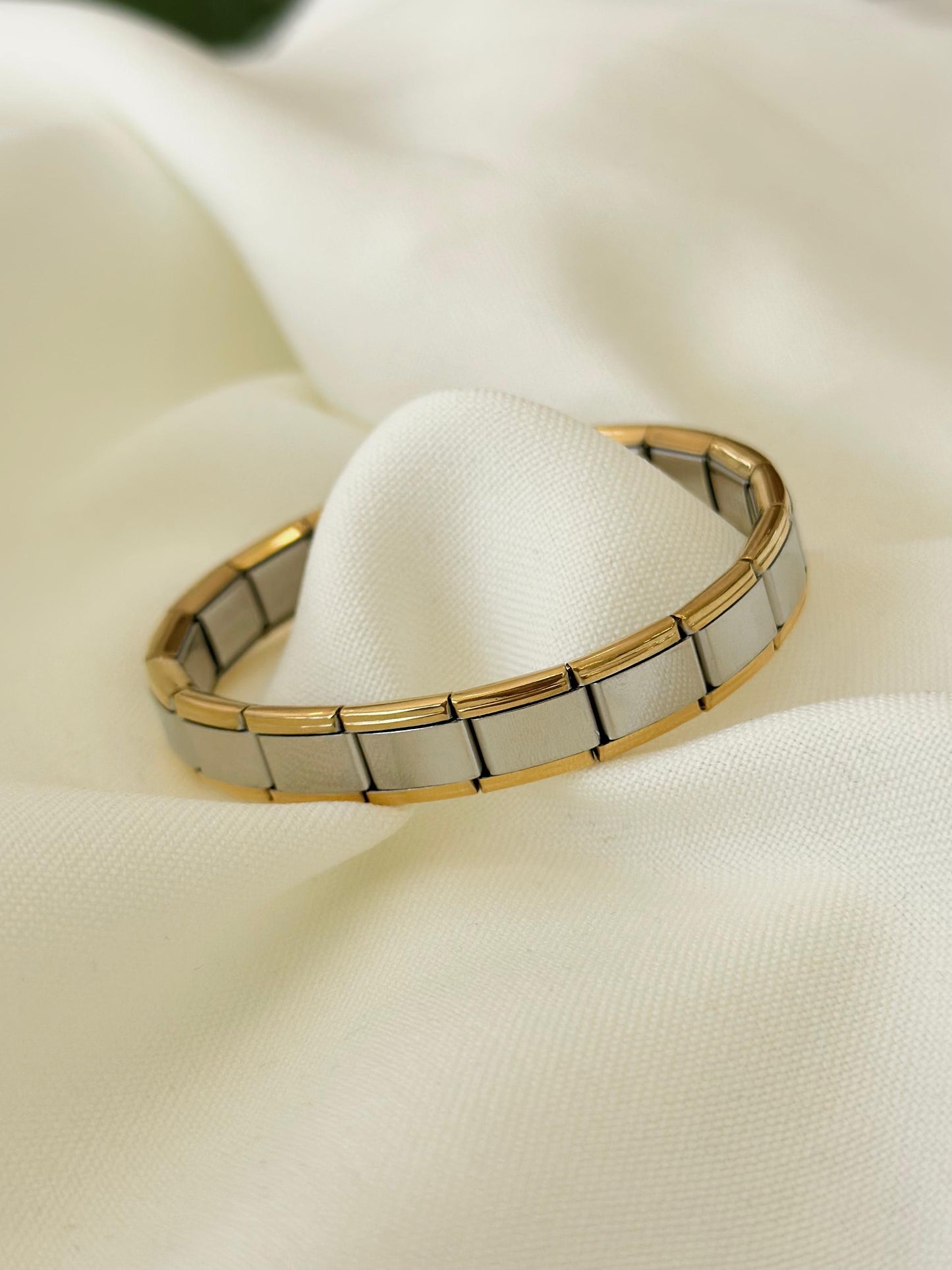 Pulsera italiana bicolor plateada #B8
