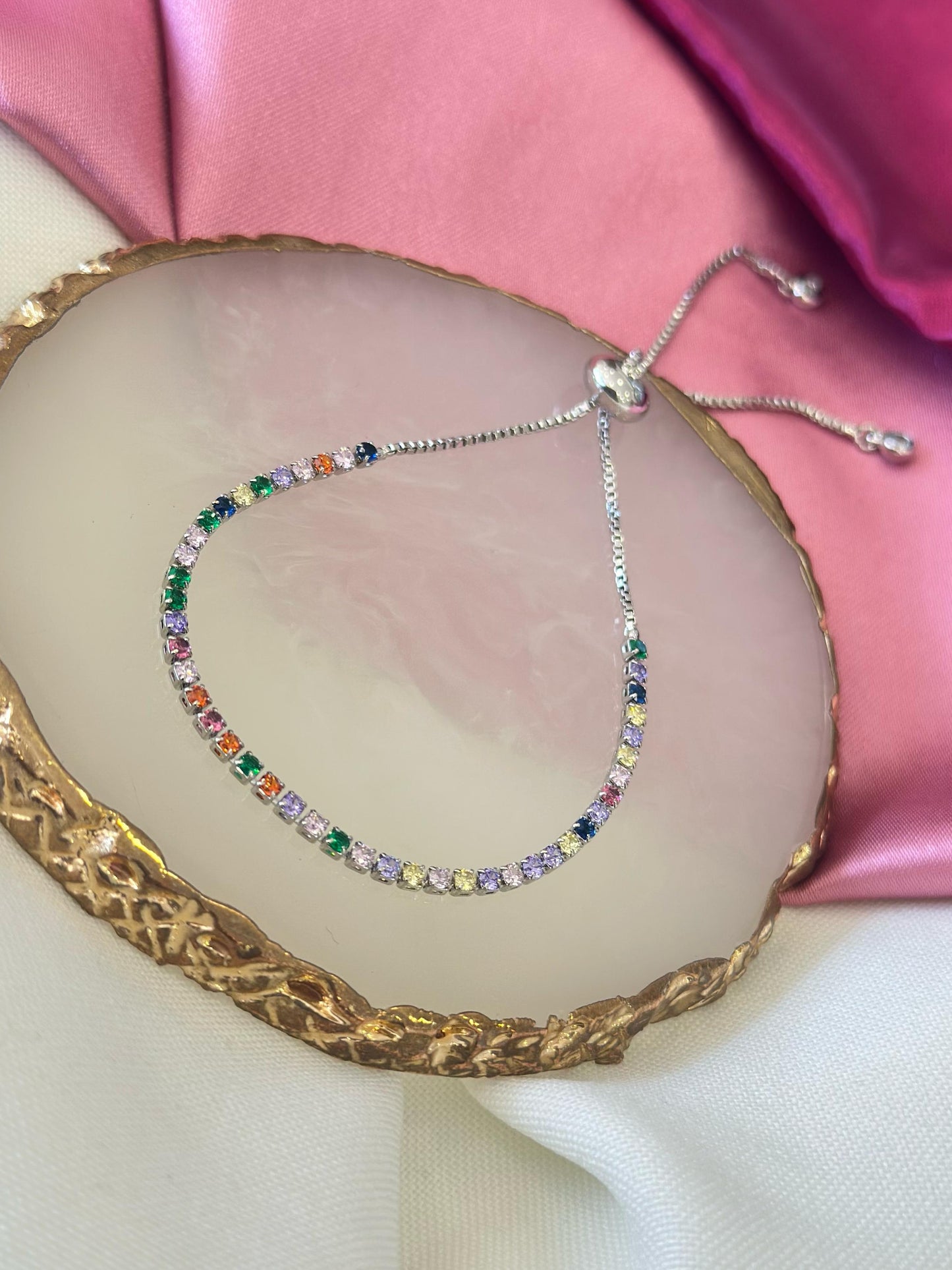 Pulsera plateada linea de colores #24