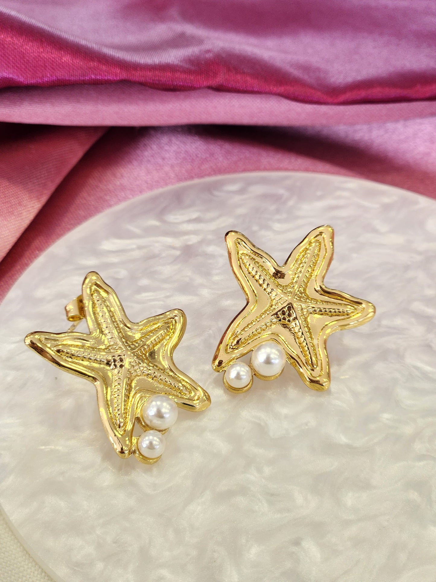 Aretes Estrella de mar perla doble #35.2
