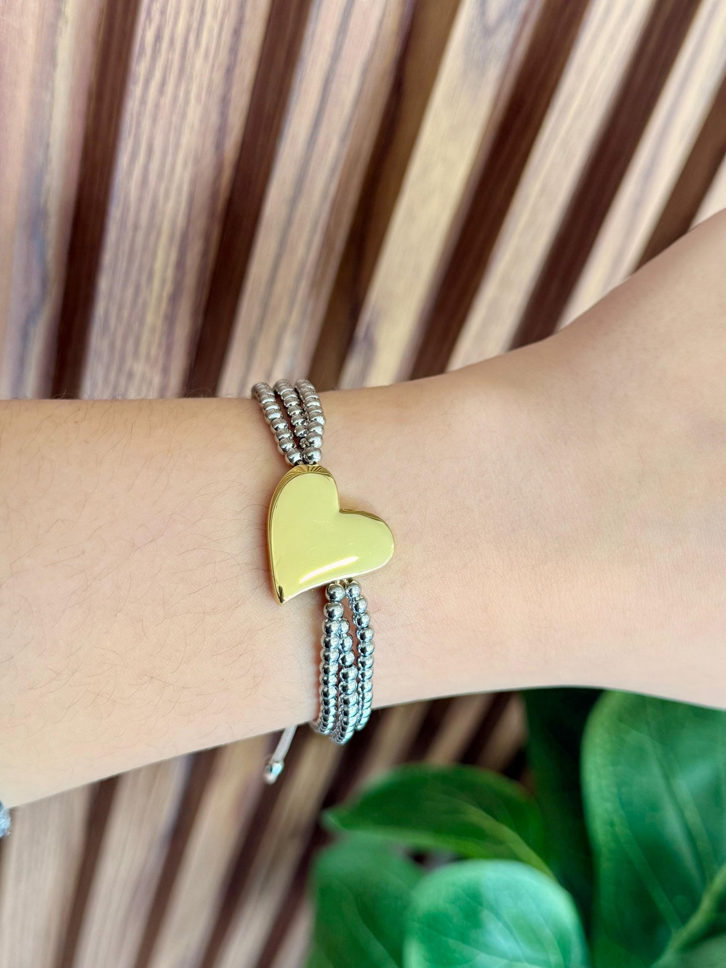 Pulsera bolitas bicolor corazon #K20
