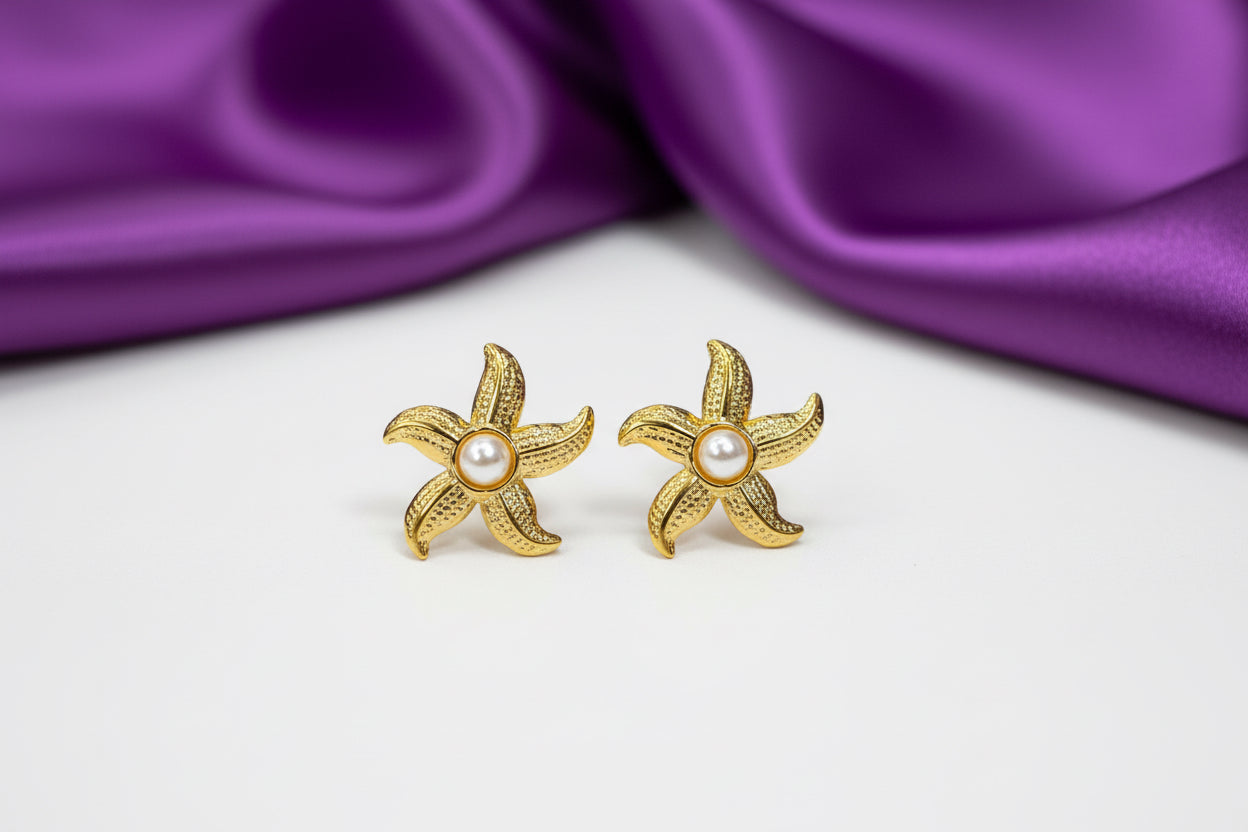 Aretes estrella de mar perla cental #K9