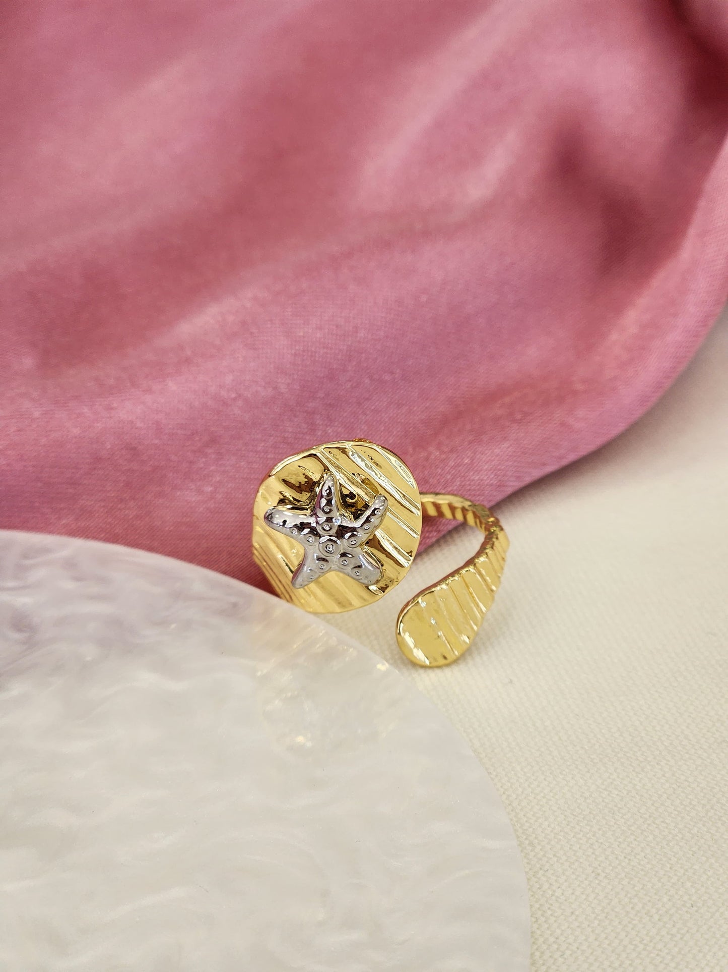Anillo doble estrella de mar bicolor #A16