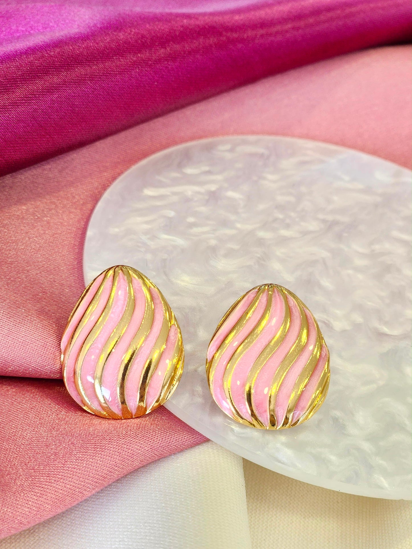 Aretes gota ondas rosa #R33