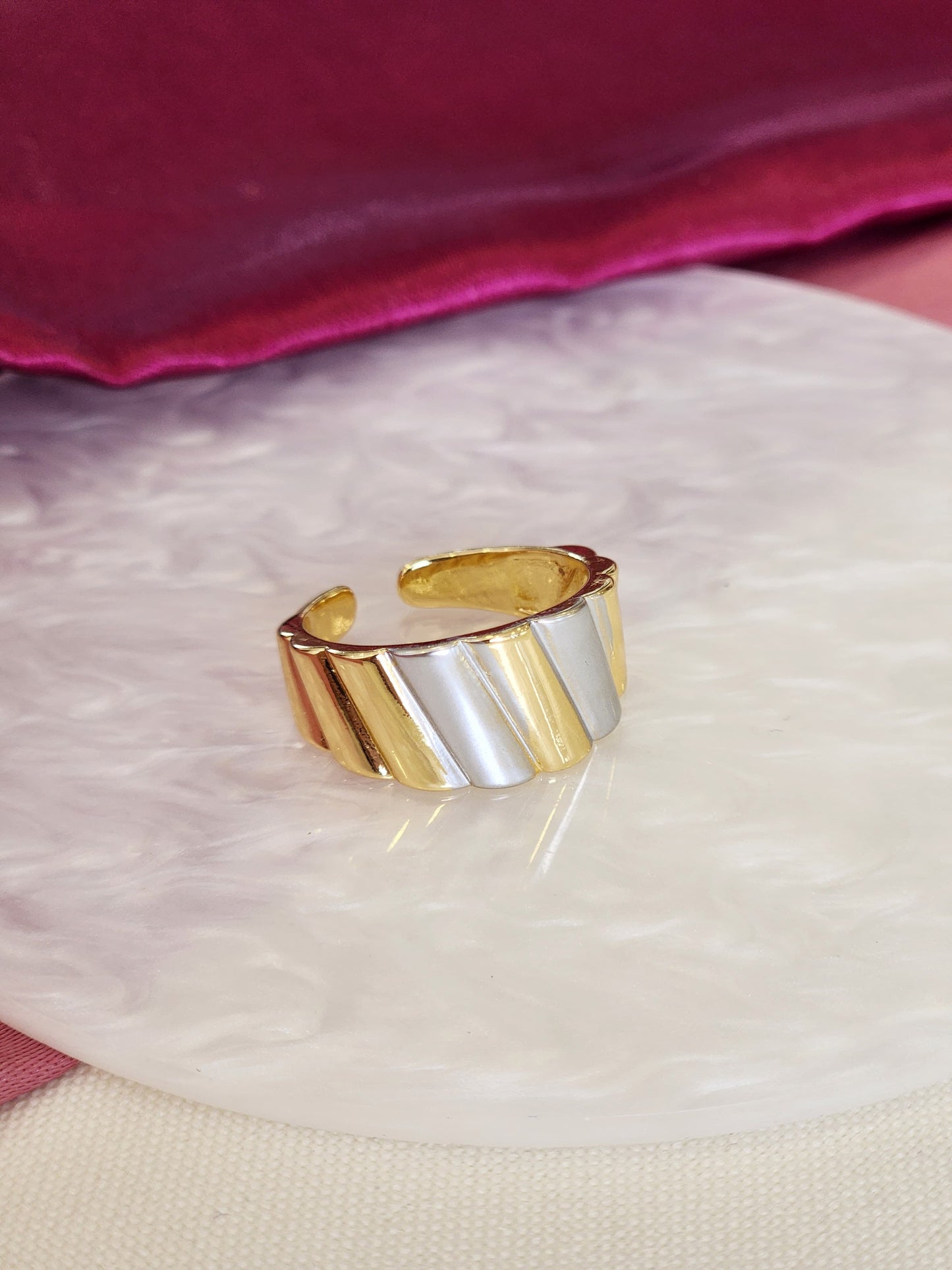 Anillo lineas diagonal bicolor #69