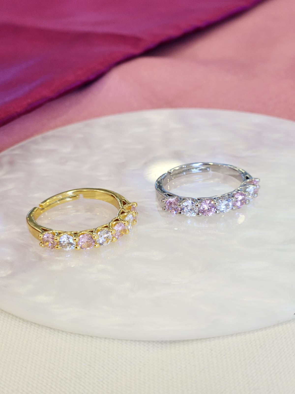 Anillo zirconias redondas bicolor #C115.1