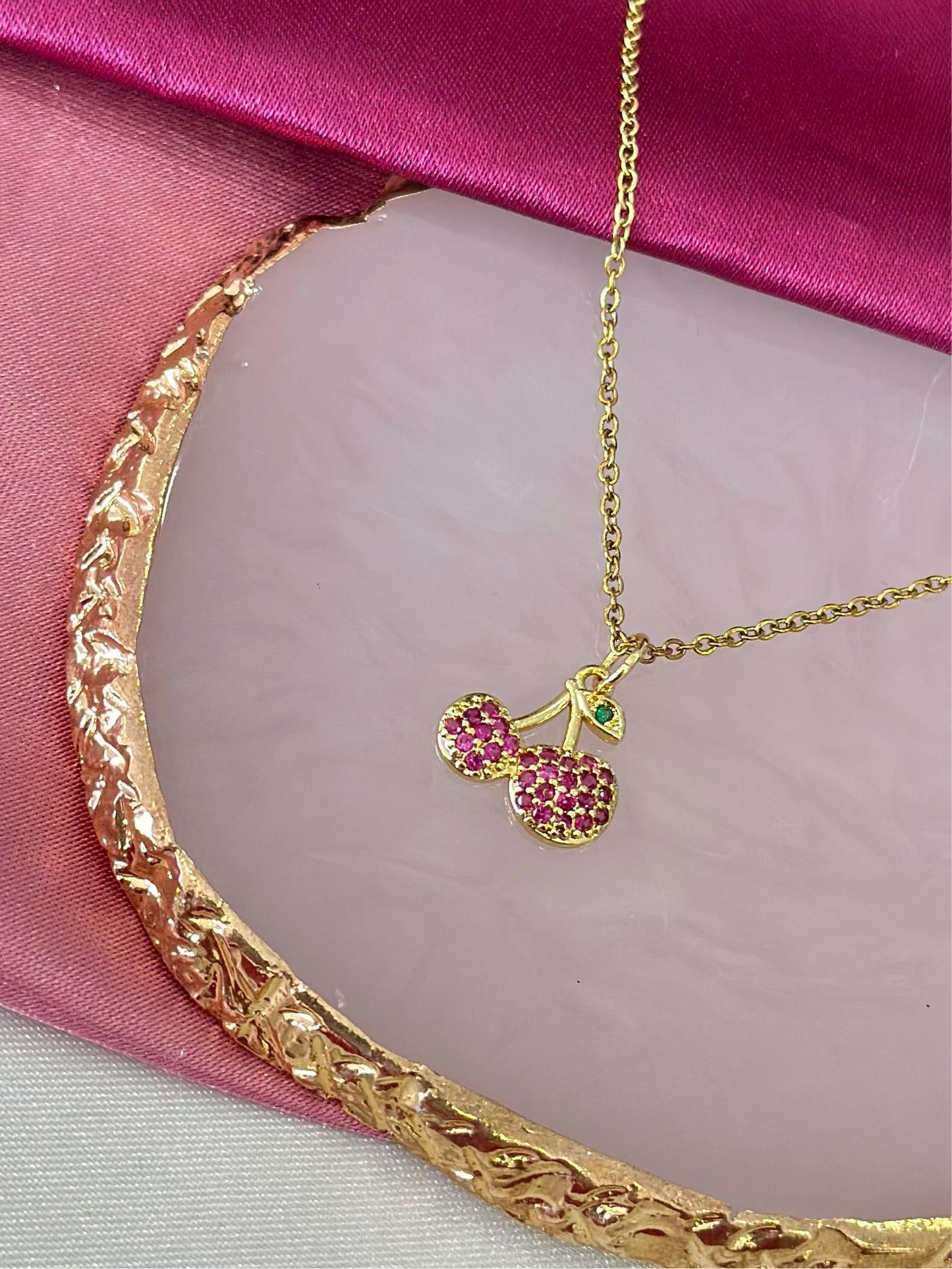 Collar cereza zirconias rosas #EE3
