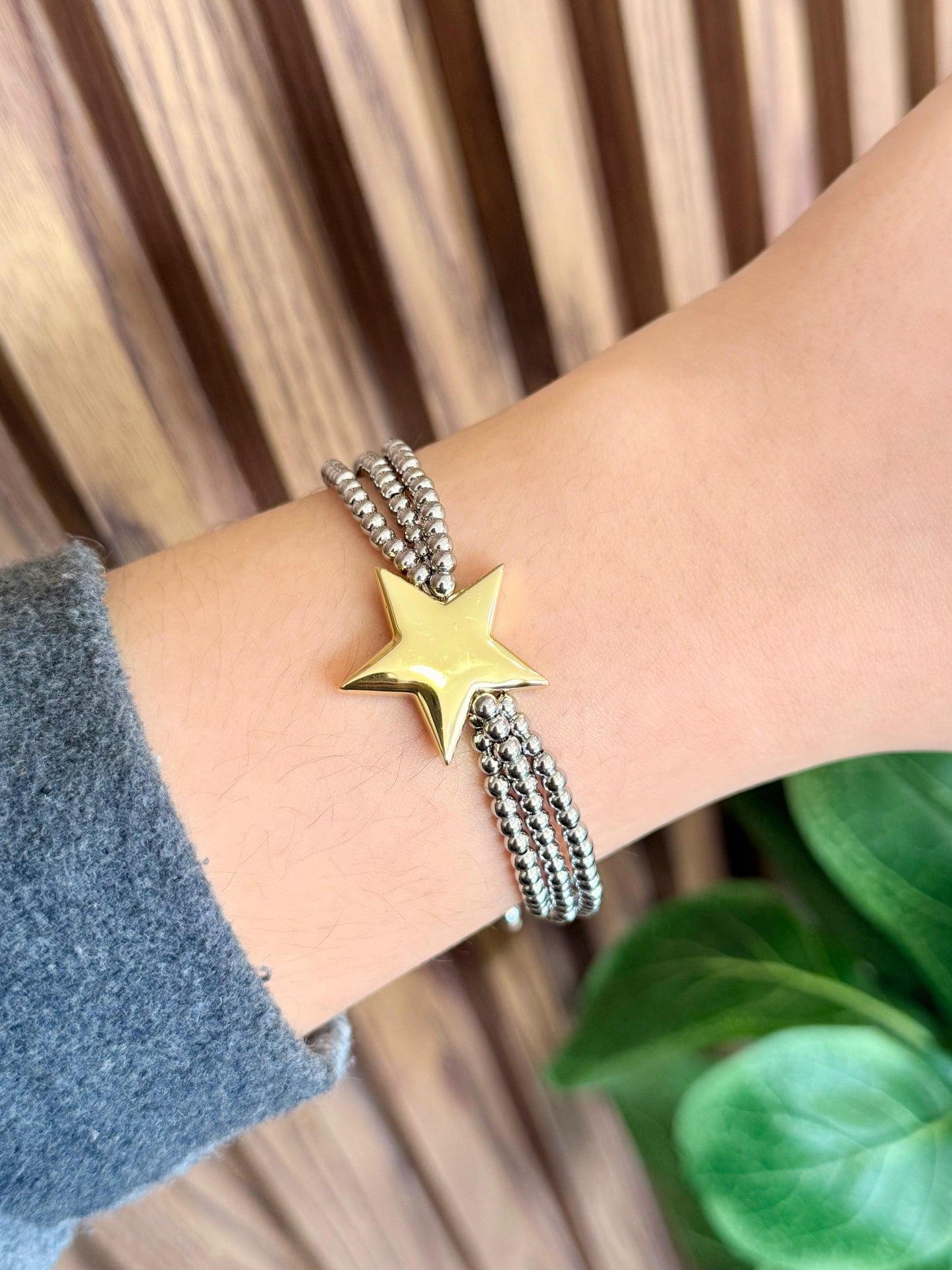 Pulsera bolitas bicolor estrella #K19