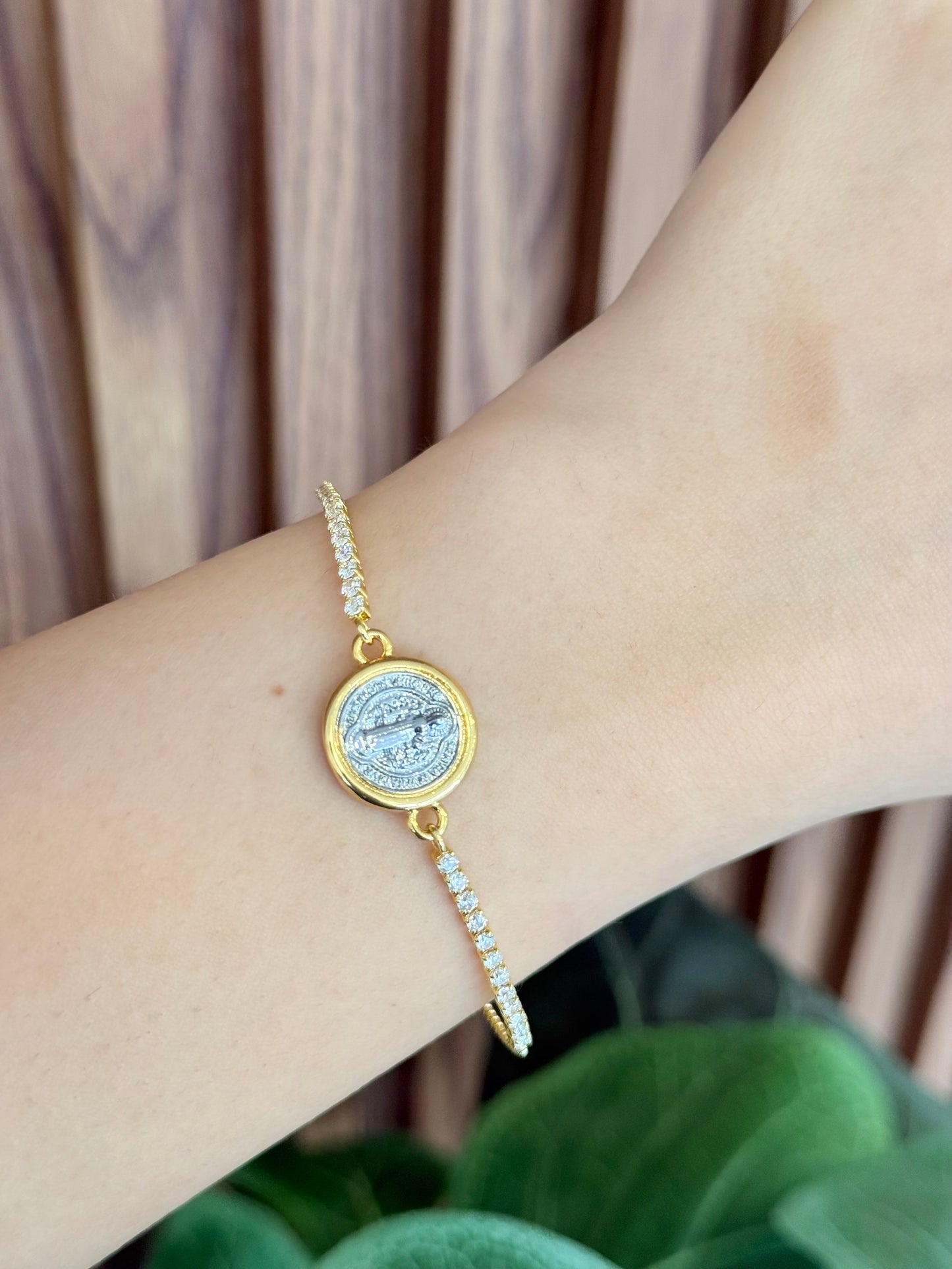 Pulsera San Benito bicolor con zirconia