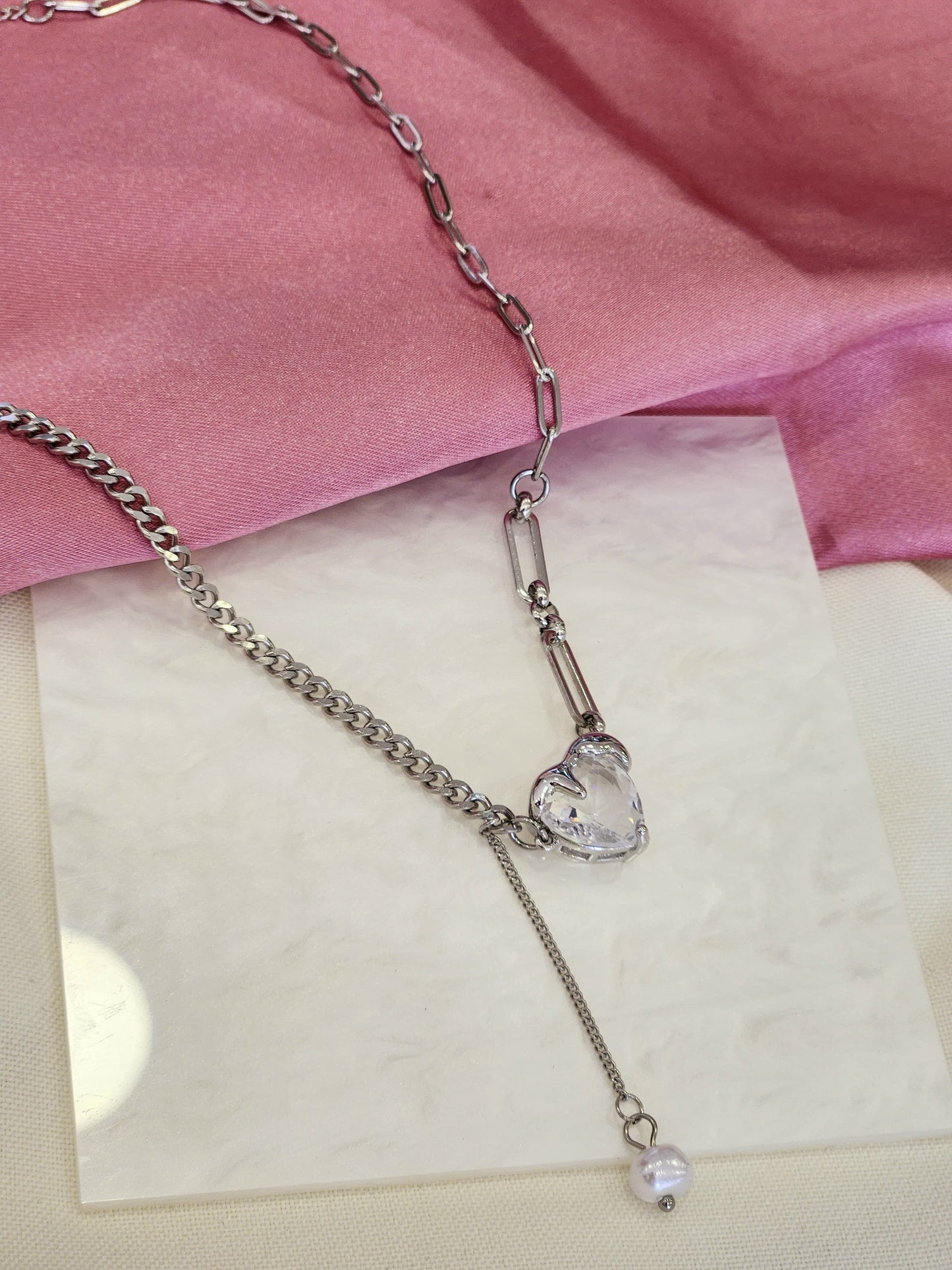 Collar corazon perla colgante #26
