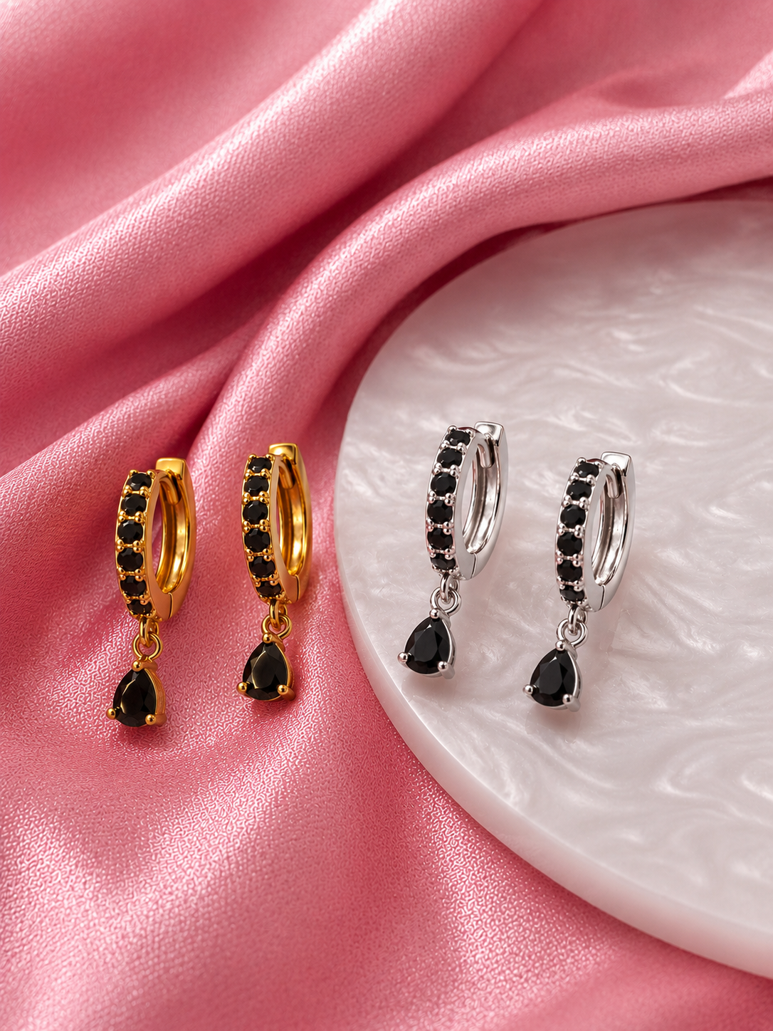 Aretes colgante negro zirconia #57C
