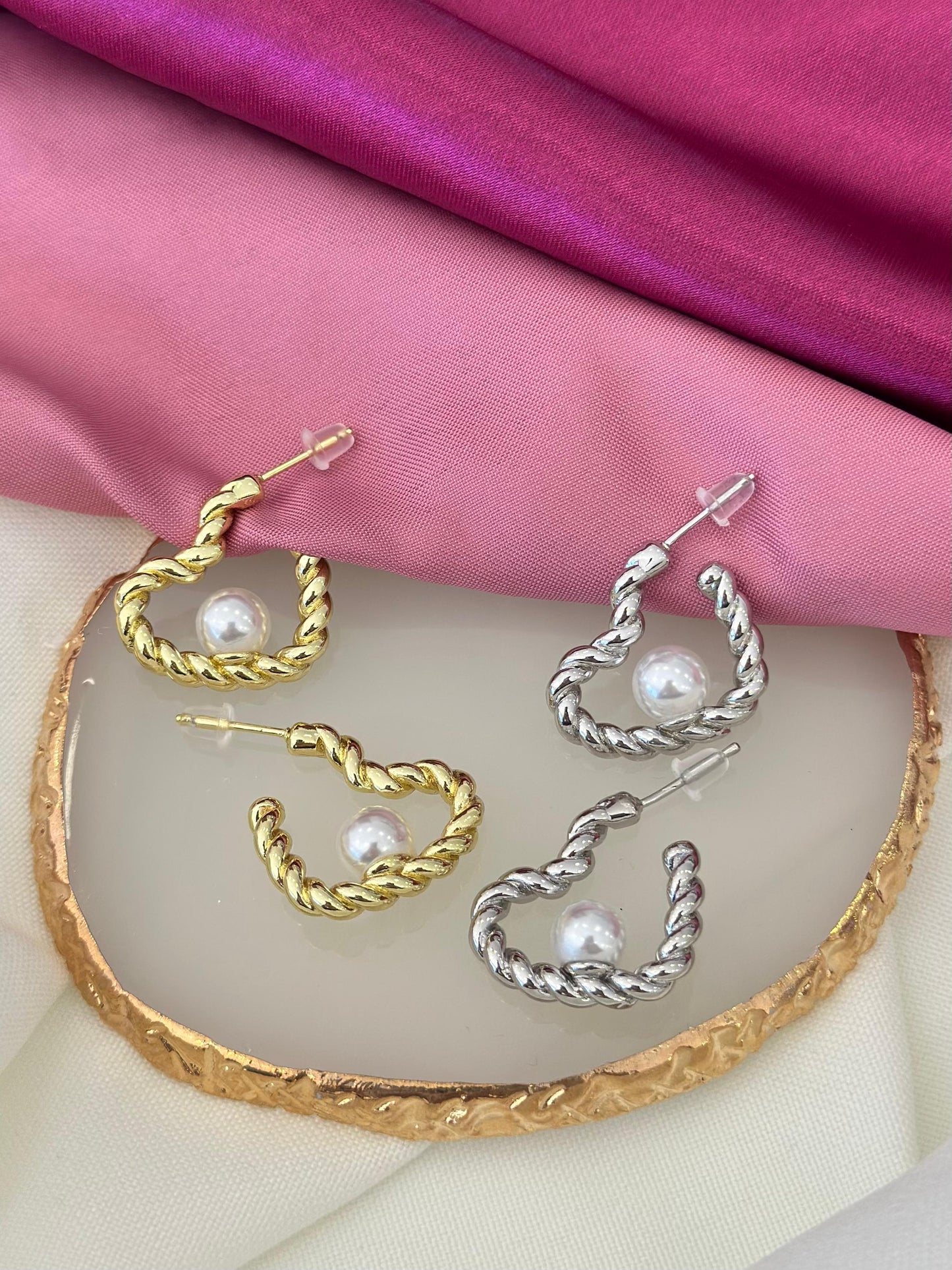 Aretes corazon torsal perla #C123.2