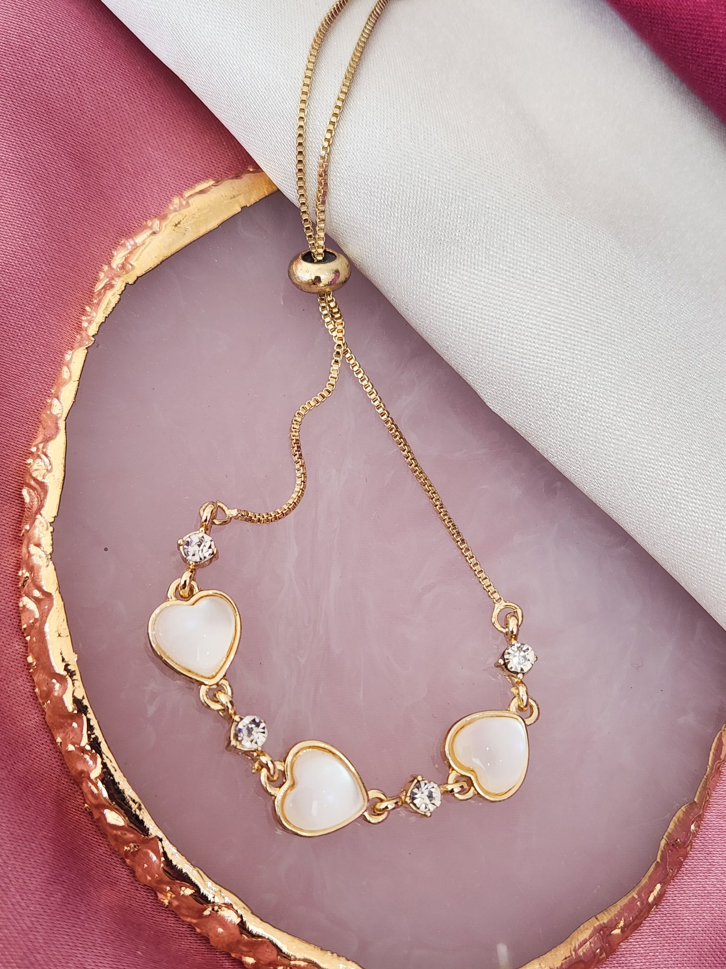 Pulsera triple corazon blanco zirconia #A0