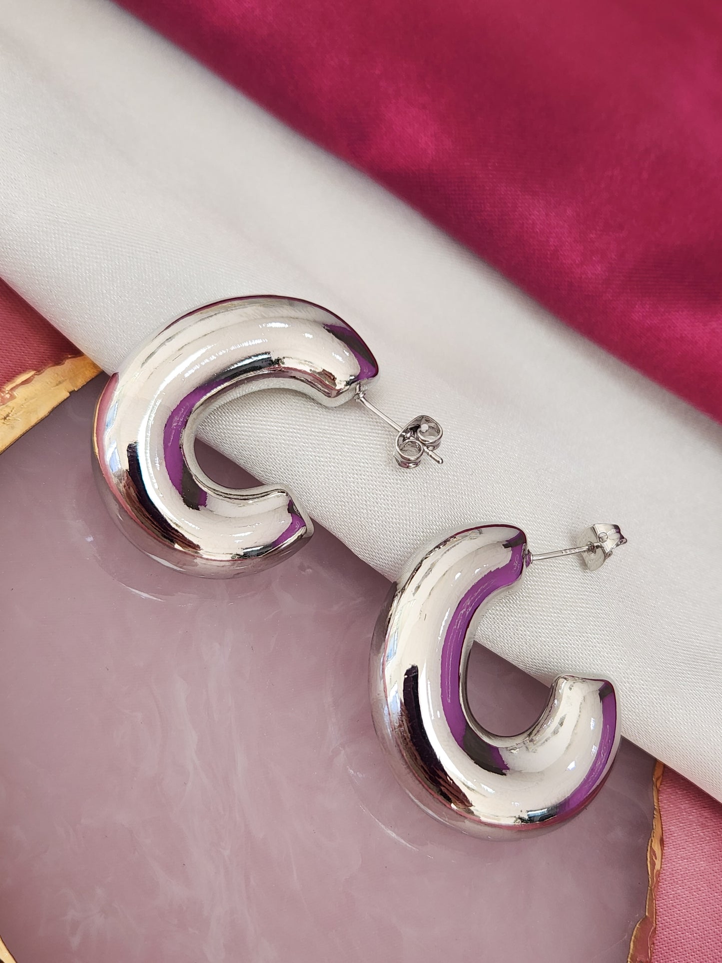 Aretes infladas chunky plateadas #B4.9