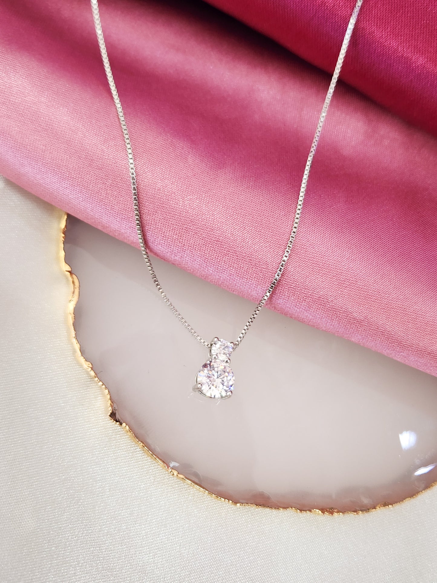 Collar zirconia doble circulo plateado #B4.13