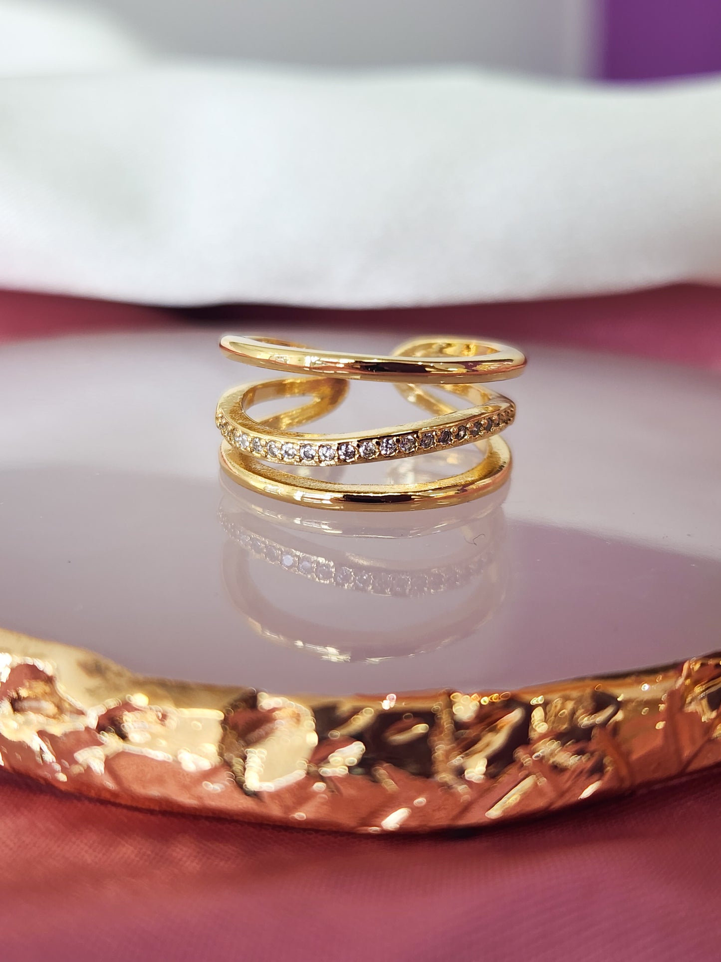 Anillo triple chapa linea zirconia #153