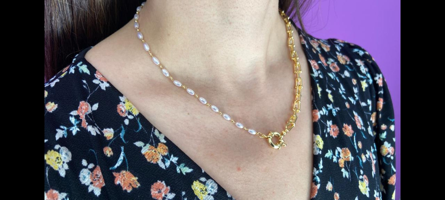 Collar herraduras chica y perlas ovaladas con conector #M19