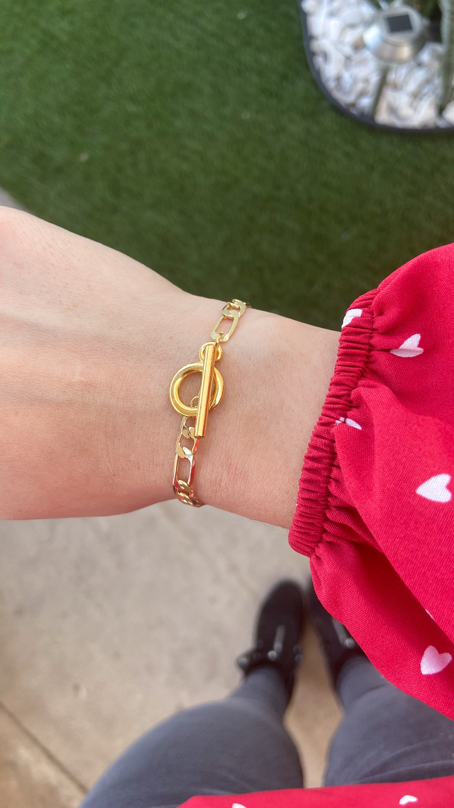 Pulsera eslabones gruesos circulo y palito #M19