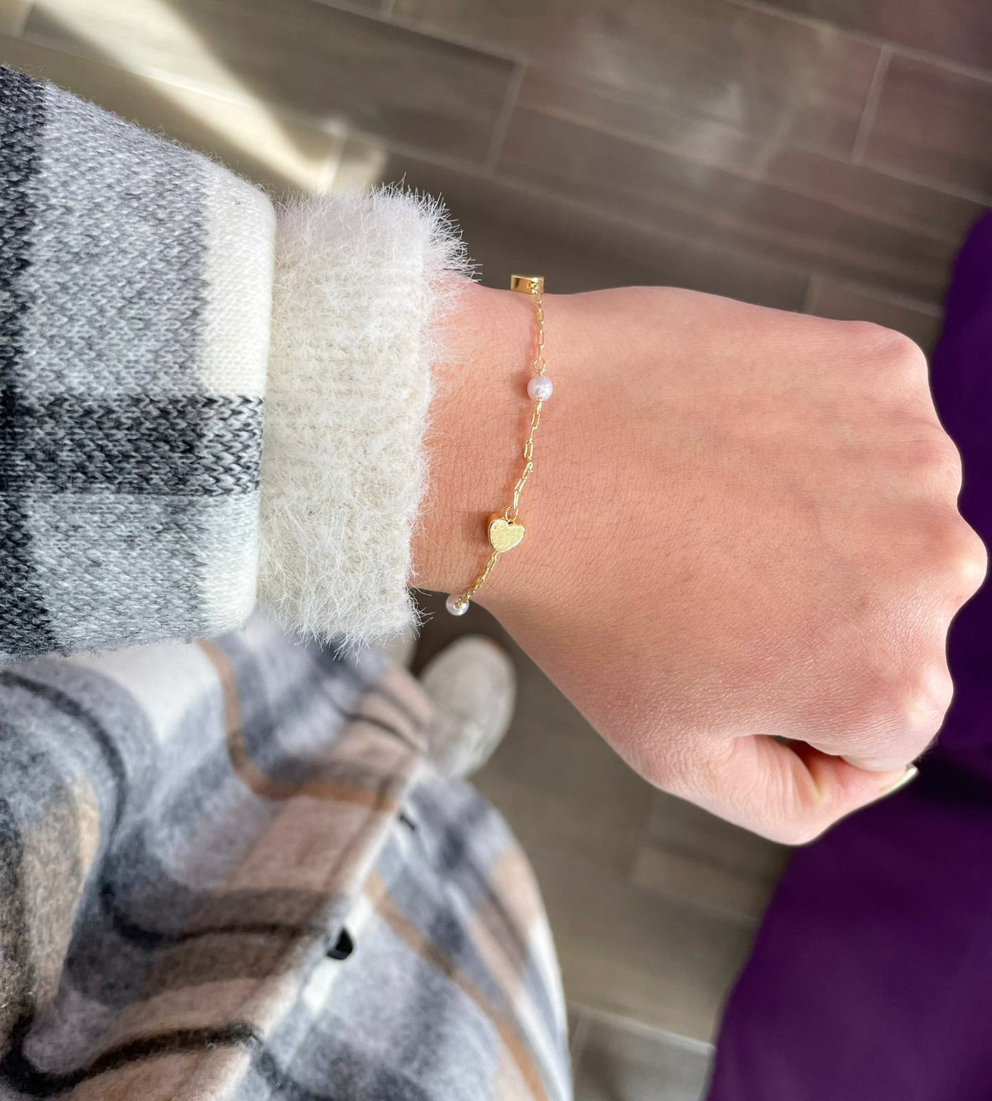 Pulsera corazon solido con Perla #M6