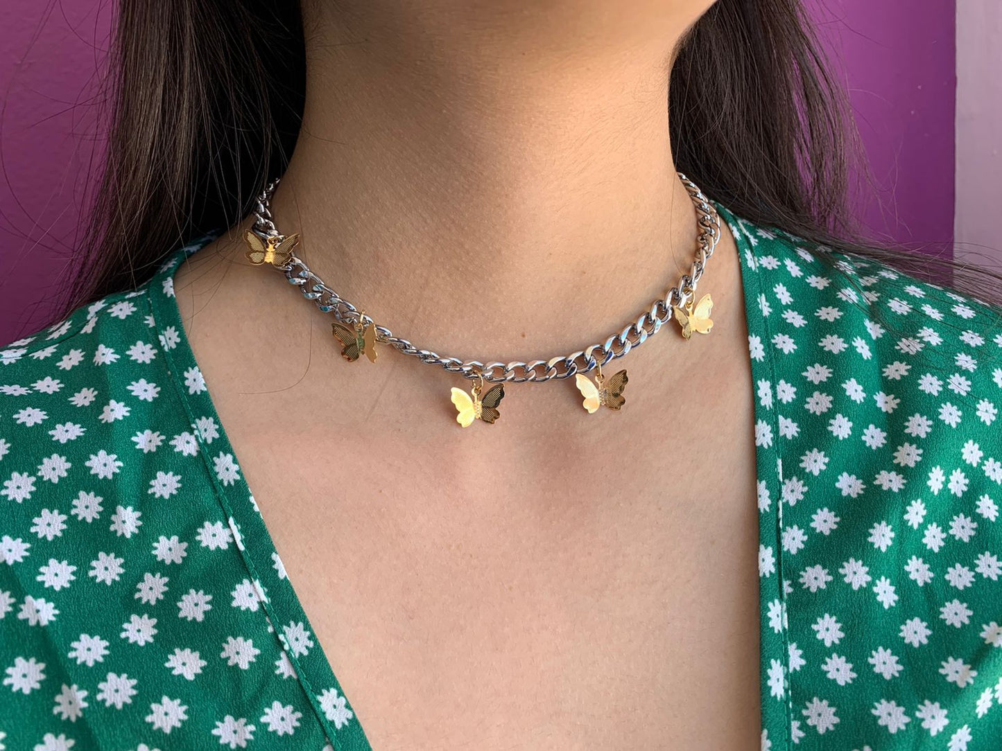 Collar eslabones Plata 5 mariposas